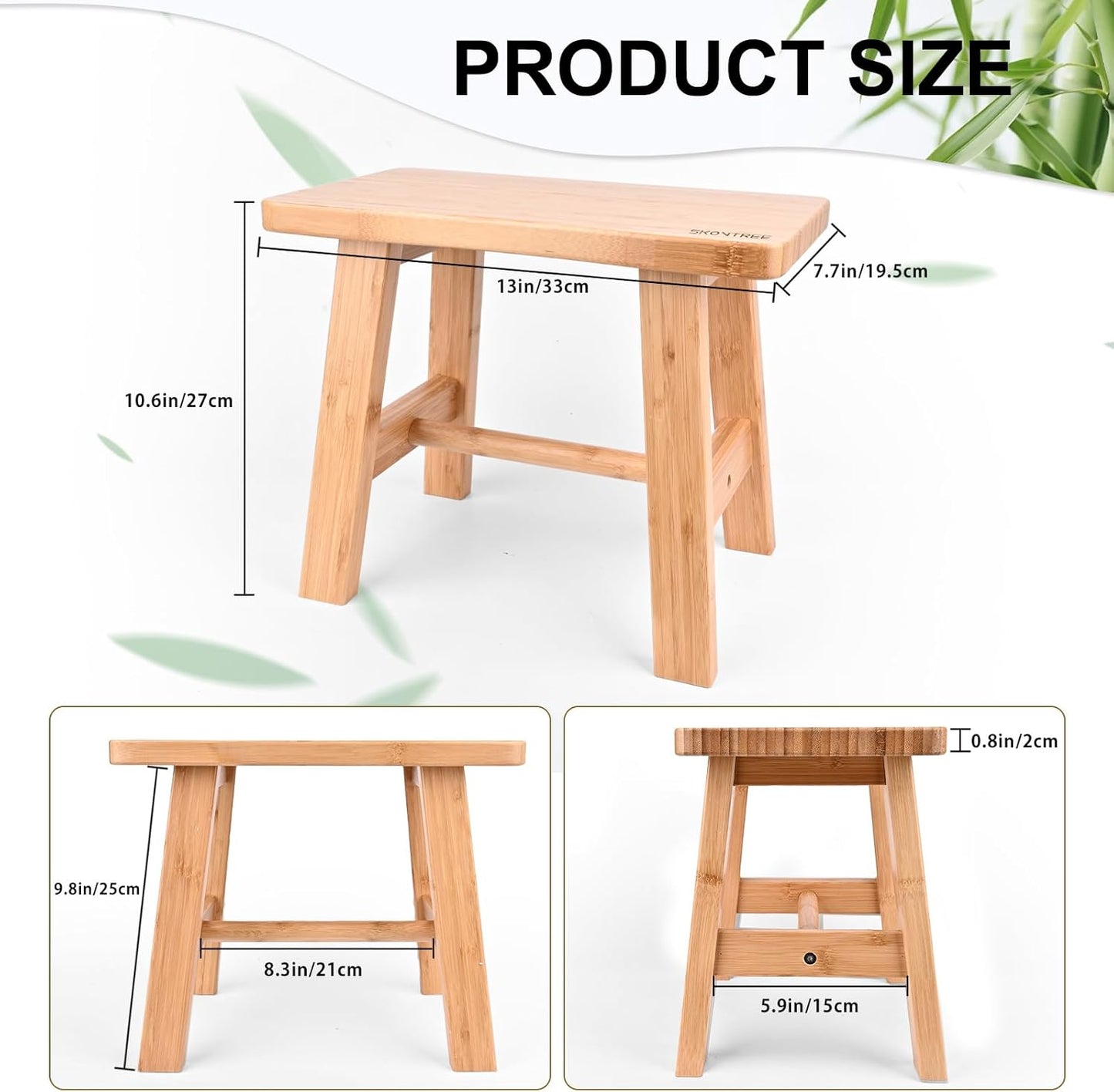 Bamboo Step Stool for Kids Adults Bathroom, 10 Inch One Step Stool You Can Sit On for Bedroom and Kitchen (Medium).