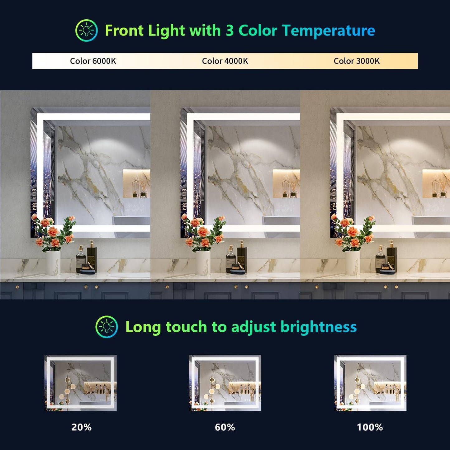 36x30 Inch RGB LED Bathroom Mirror Front Light and RGB Backlit Lighted Vanity Mirror for Bathroom Wall Mounted Dimmable Anti Fog Memory Shatter-Proof IP54 Waterproof Horizontal/Vertical