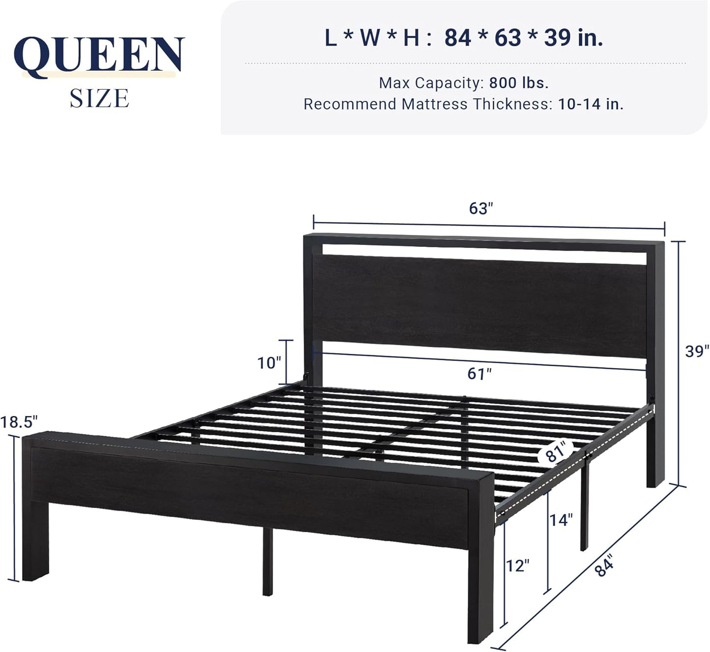Allewie Queen Size Platform Bed Frame with Wooden Headboard and Footboard, Heavy Duty 12 Metal Slats Support, No Box Spring Needed, Under-Bed Storage, Noise Free, Easy Assembly, Black Oak