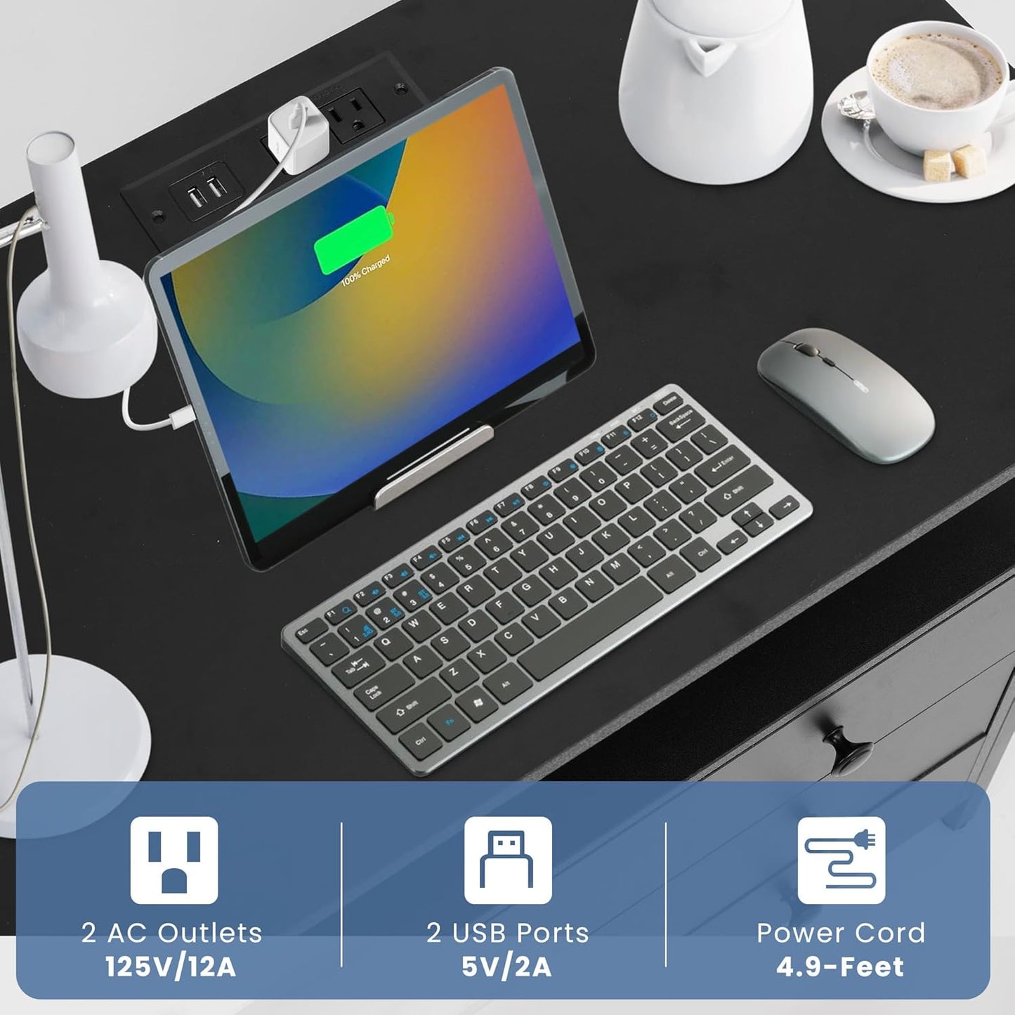 3 Wooden Drawers Nightstand, 27 Inch Wide Night Stand Set 2 with Charging Station and Adjustable Drawers, Bedside Table for Living Room/Bedroom/Office, Black.