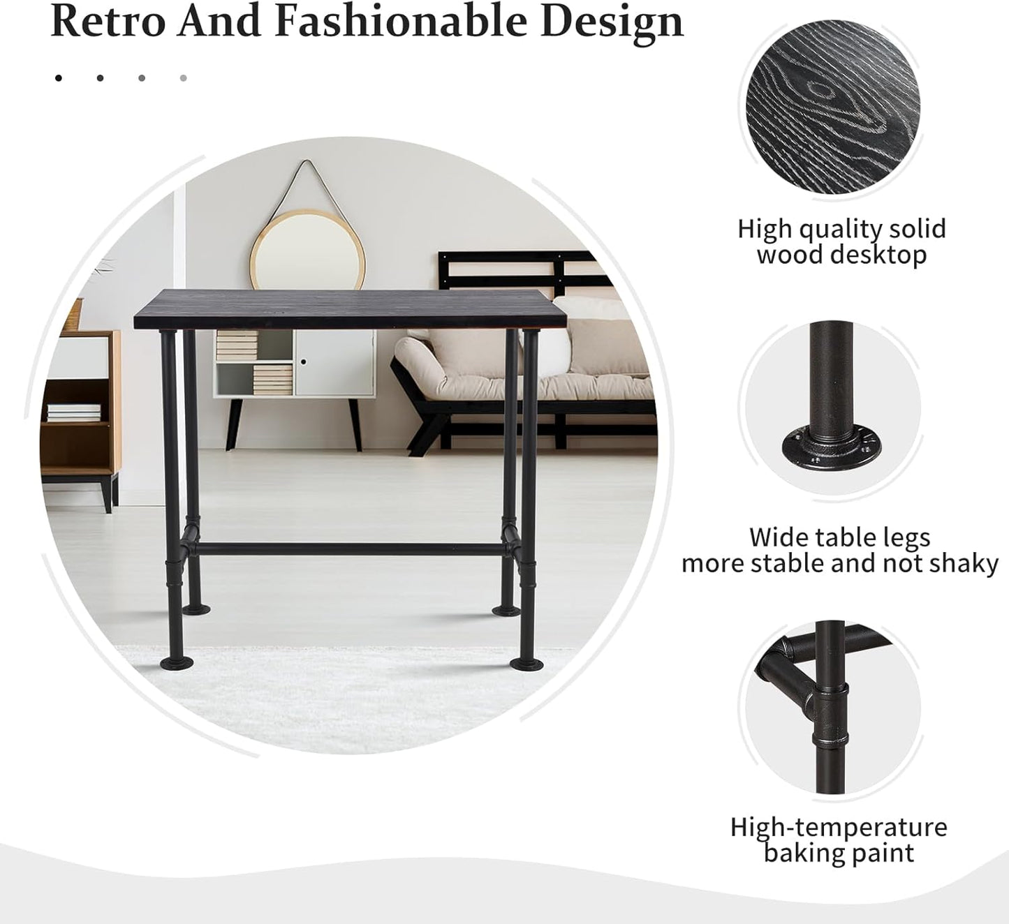 41.3inch Height Industrial Bar Table Rustic Pipe Design Kitchen Dining Table Farmhouse Office Meeting Computer Desk for 4-5 People Bistro Cafe Tables Rectangle