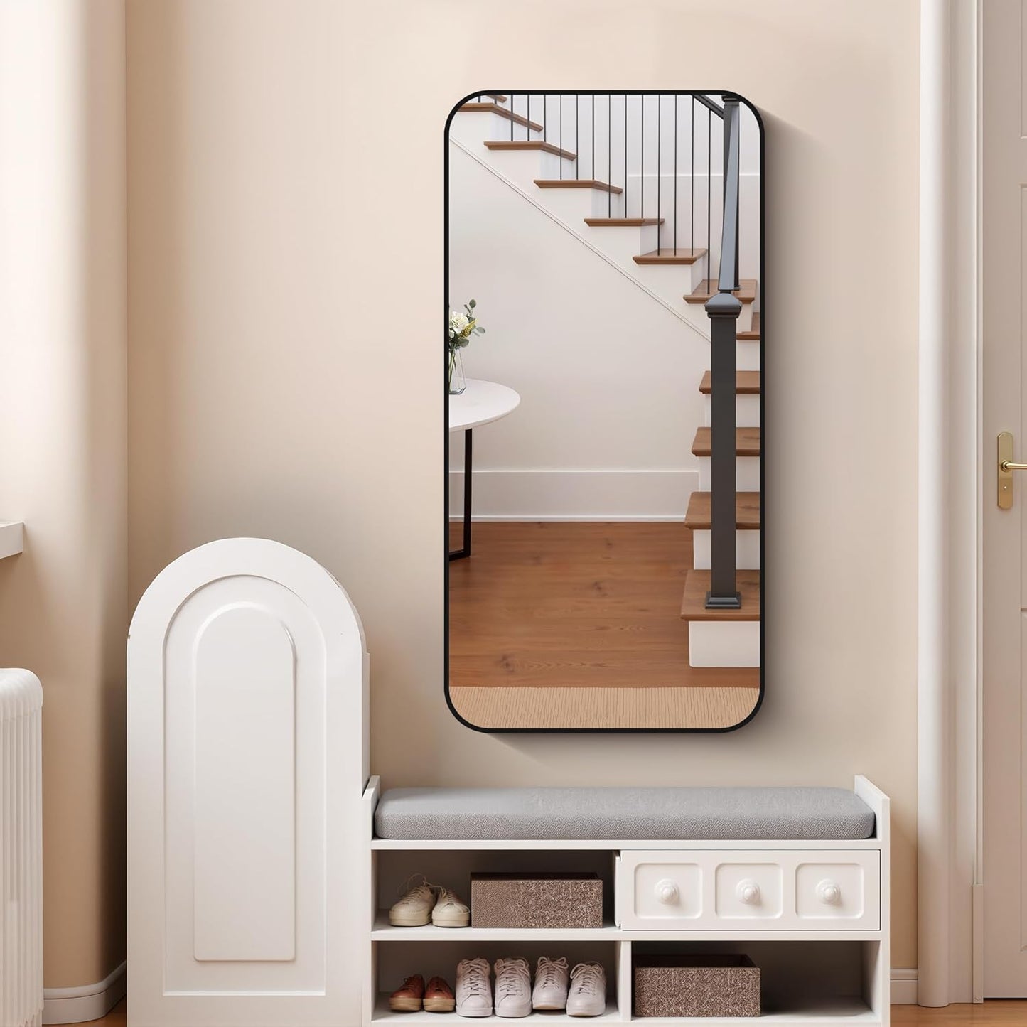FORBATH Bathroom Mirror 48" x 24", Rectangle Black Narrow Bathroom Mirror with Black Aluminum Frame Rounded Corner, Wall Mounted Mirror for Bedroom Entryway Living Room