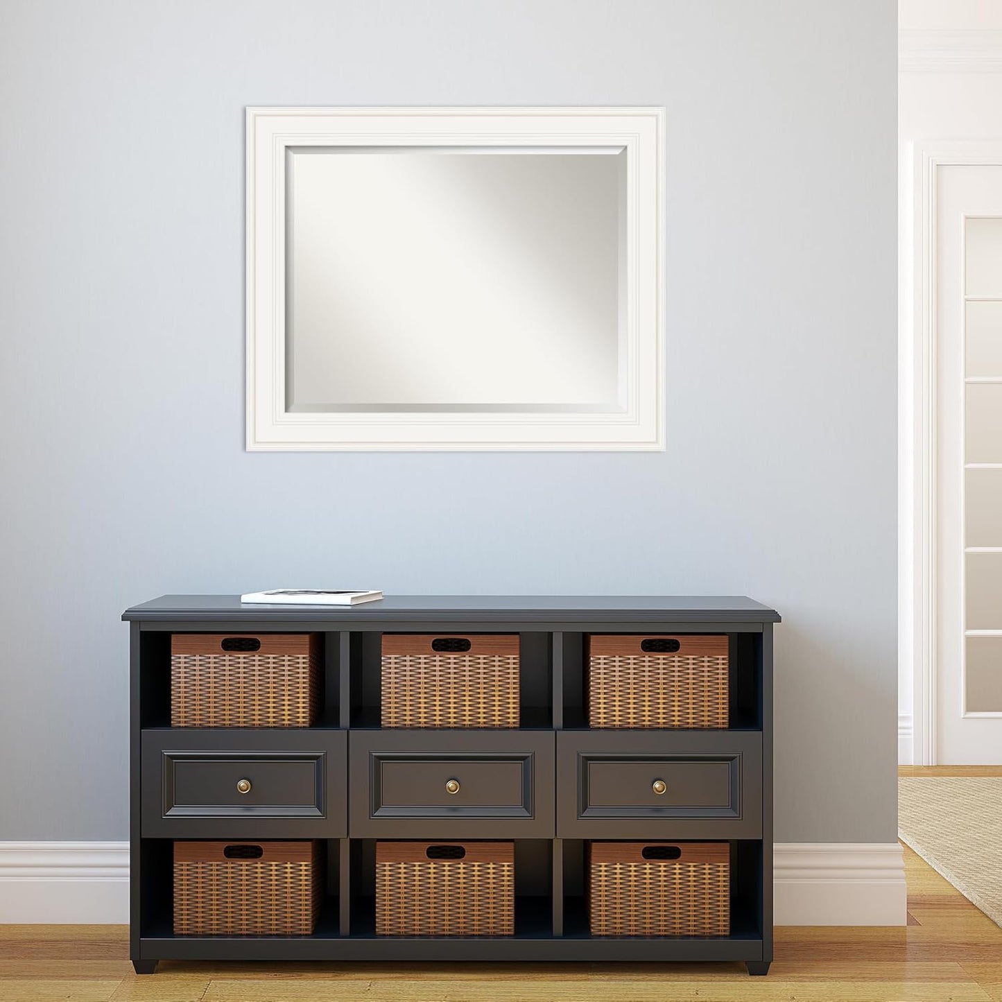 Amanti Art White Bathroom Mirror for Over Sink, 28x34 Ridge White Rectangle Vanity Mirror, Large Traditional Frame, Hangs Horizonally and Vertically, Bathroom Wall Decor, Beveled Edge from WI, USA