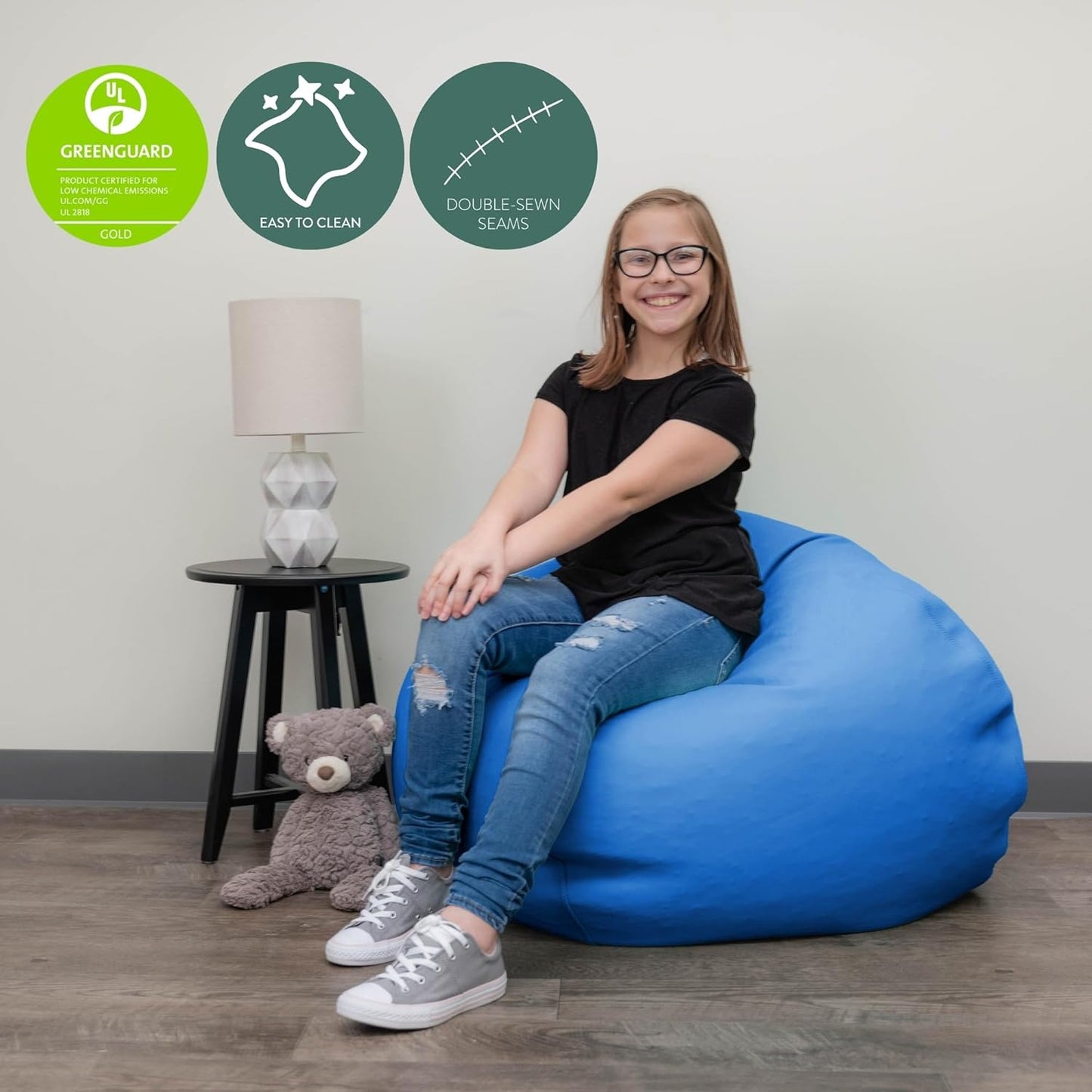 Children's Factory 35" Kids Bean Bag Chairs, Flexible Seating Classroom Furniture, Beanbag Ideal for Boy/Girl Toddler Daycare or Playroom, Deep Water (CF610-082)