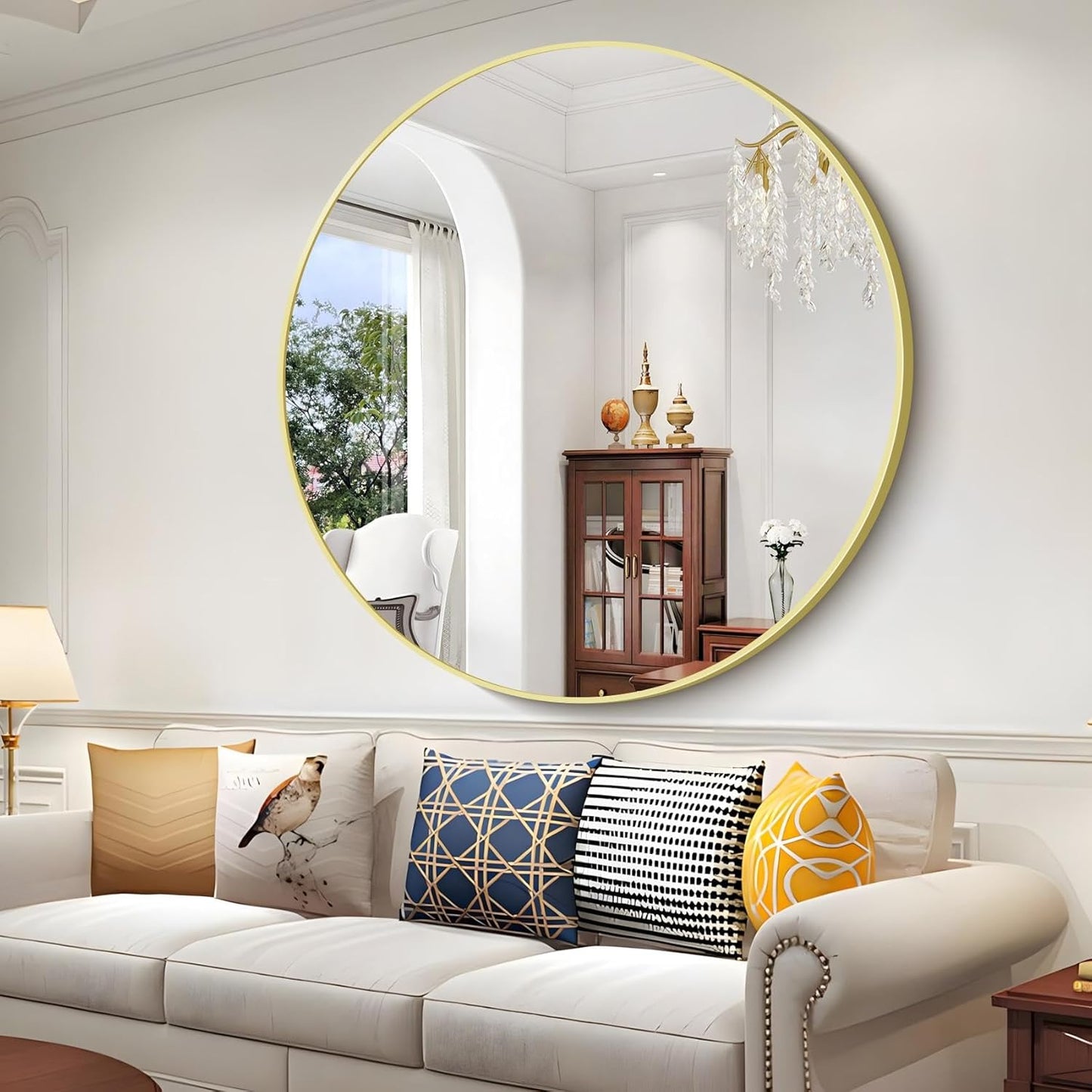 Gold Round Mirror, 48 inch Large Circle Mirrors, Aluminum Metal Frame Big Round Bathroom Mirror, Oversized Circle Mirror, Huge Circular Mirrors for Wall Bathroom Entryway Bedroom Living Room