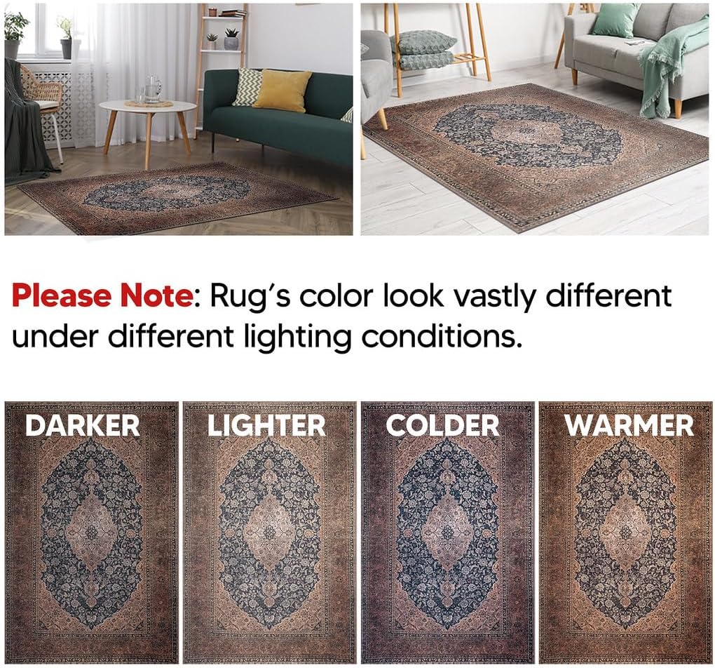 Keen Home Design 4x6 Rug - Machine Washable Area Rug with Non-Slip Backing, Ideal for Living Room, Dining Room, Bedroom - Vintage, Easy Clean, Durable, Low Pile Rug - (4' x 6')