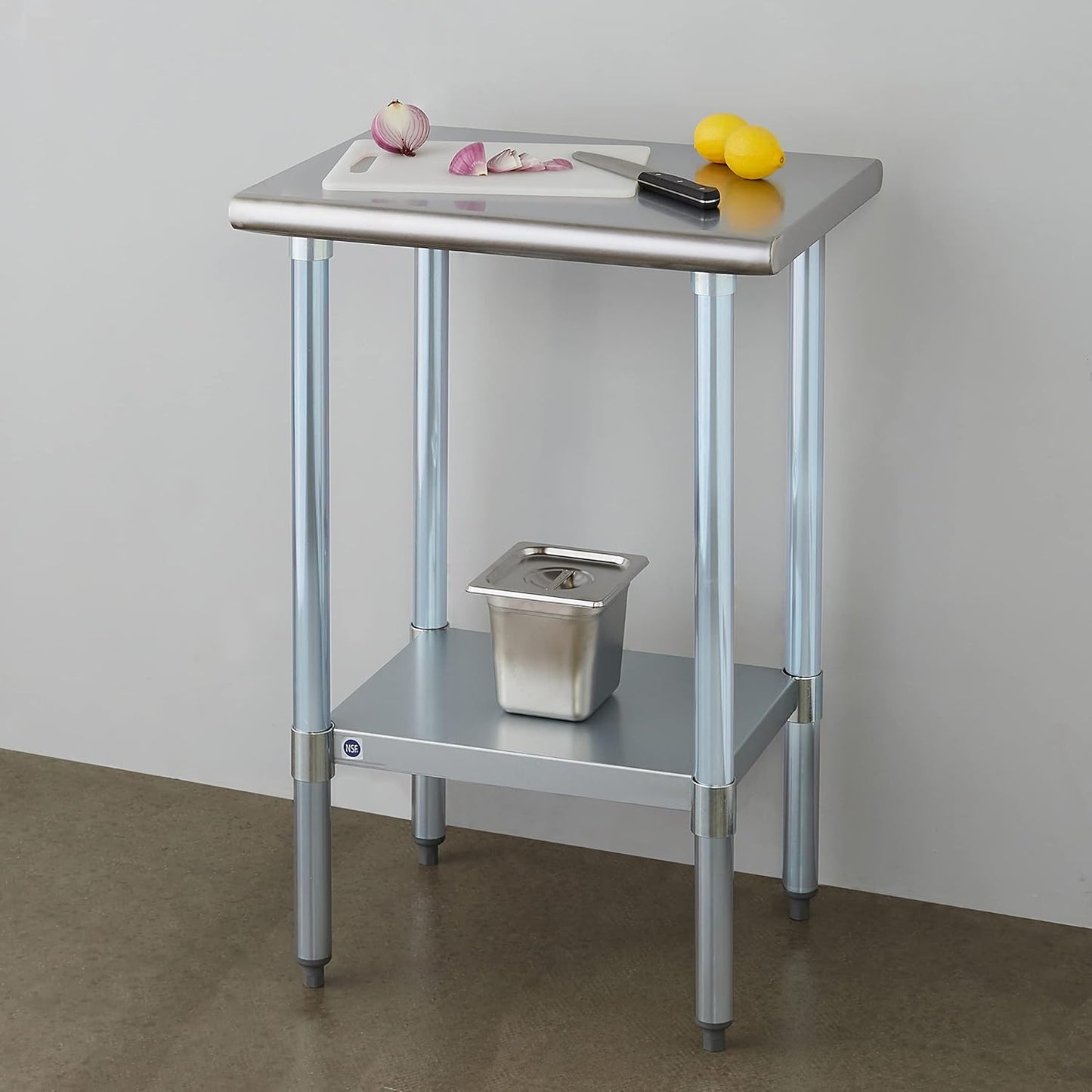 ROCKPOINT Stainless Steel Table for Prep & Work 18x24 Inches, NSF Metal Commercial Kitchen Heavy Duty Table with Adjustable Under Shelf and Table Foot for Restaurant, Home and Hotel