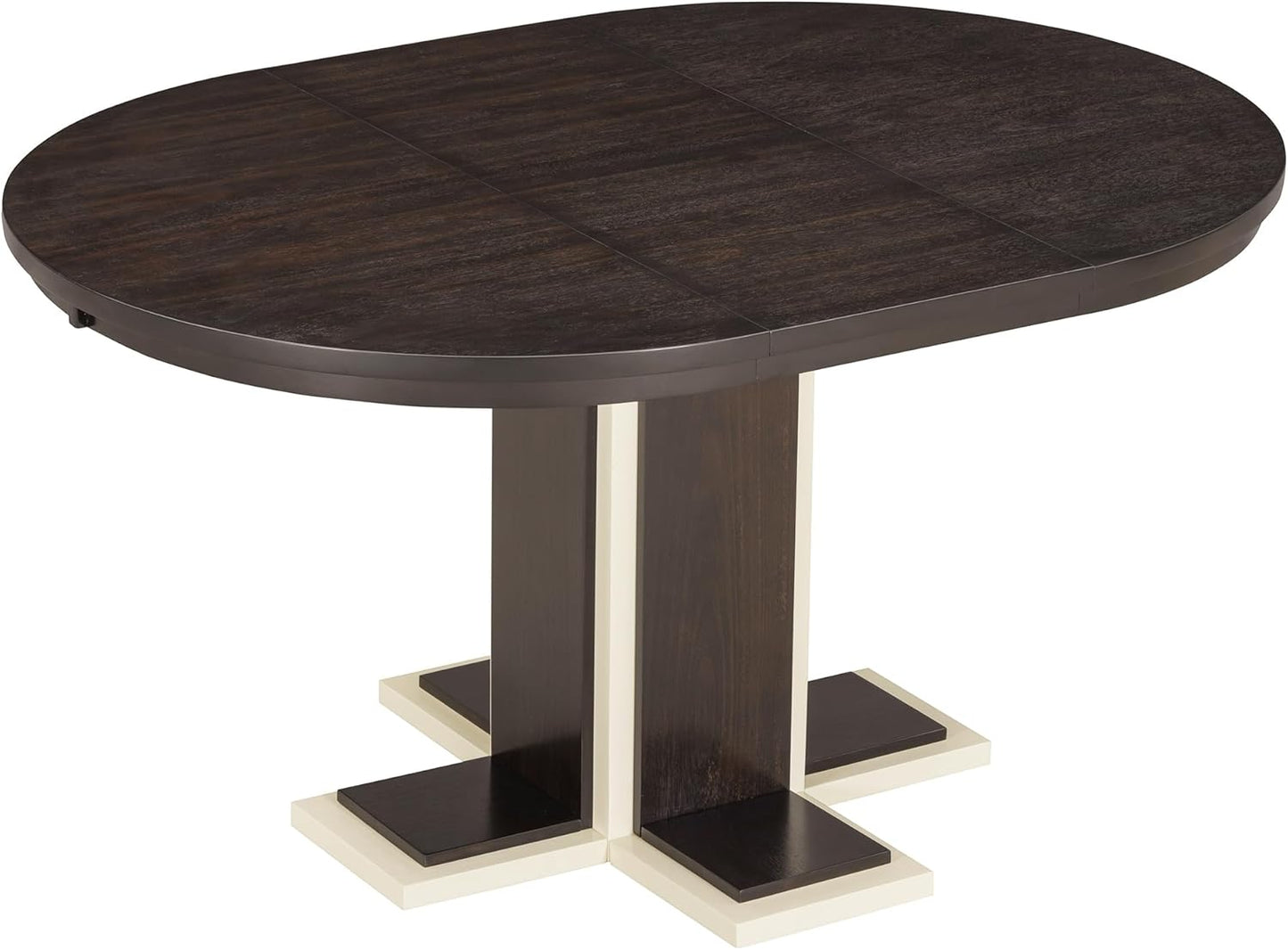 Ball & Cast Farmhouse Extendable Dining Table for 4-6, 42"-58" Extendable Kitchen-Table with a 16" Leaf, Round Ellipse Retro Wood Dining Room-Table w/Double Layer Base,Two Tone Color, Espresso