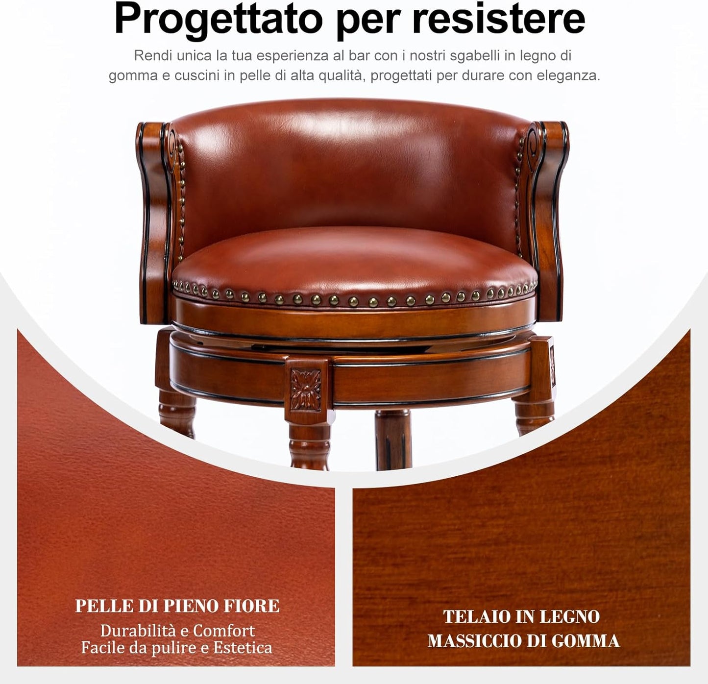 Cow top Leather Wooden Bar Stools, 29.5" Bar Height Bar Chair with Back, 180 Degrees Swivel Barstools Chair for Home Kitchen Counter,Dining Room, Restaurant,Study and Pub,1pc (Brown)