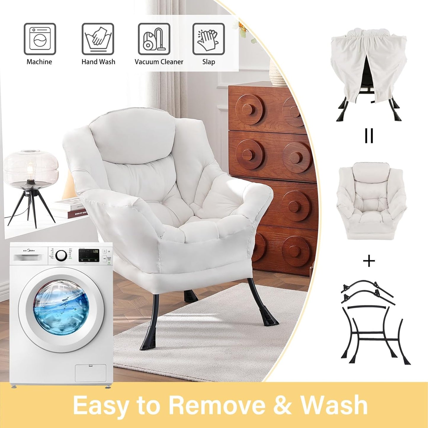 Lazy Chair, Reading Armchair, Large Modern Lounge Accent Chair, Leisure Sofa Chair for Living Room, Bedroom, Dorm Room (Beige)