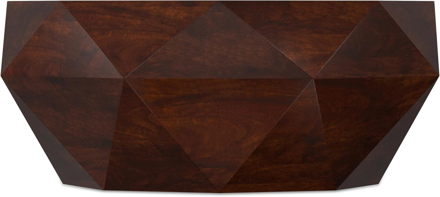 SIMPLIHOME Zayn Coffee Table - 35 inch Wide Solid Acacia Wood Geometric Drum Cocktail Table in Walnut Brown, Modern Living Room Table with Octogon-Shaped Tabletop and Faceted Design, Assembled