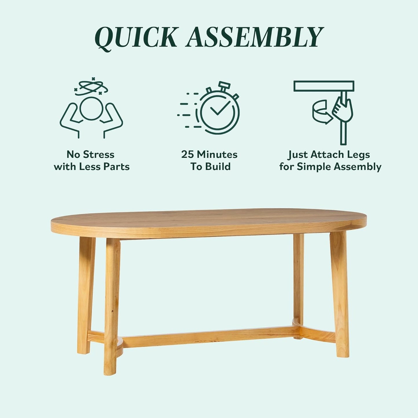 Walker Edison Modern Farmhouse Rustic Solid Oak Wood Oval Dining Table for 6 - White Oak