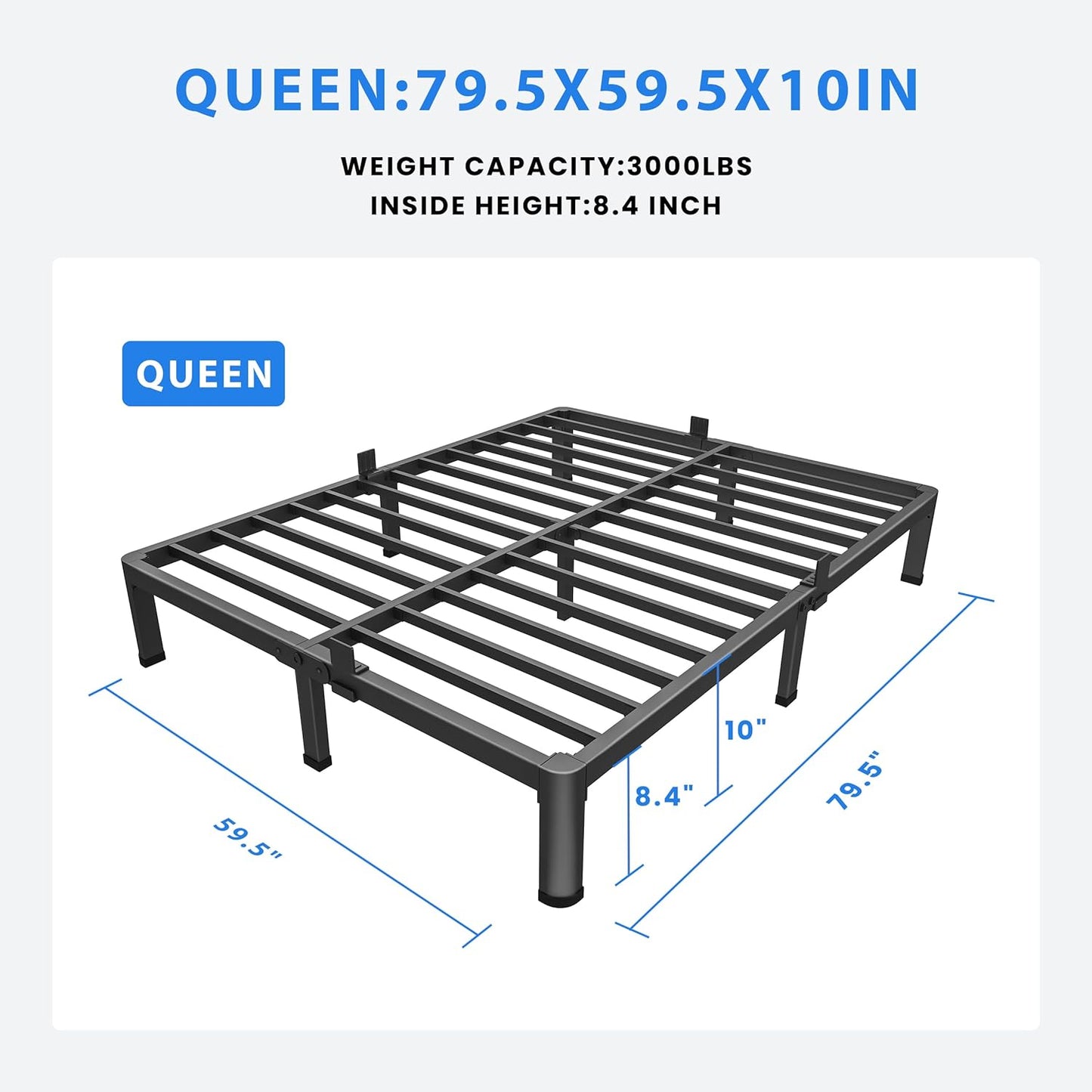 MAF 10 Inch Queen Metal Platform Bed Frame with Round Corner Legs, 3000 LBS Heavy Duty Steel Slats Support, Noise Free, No Box Spring Needed, Easy Assembly