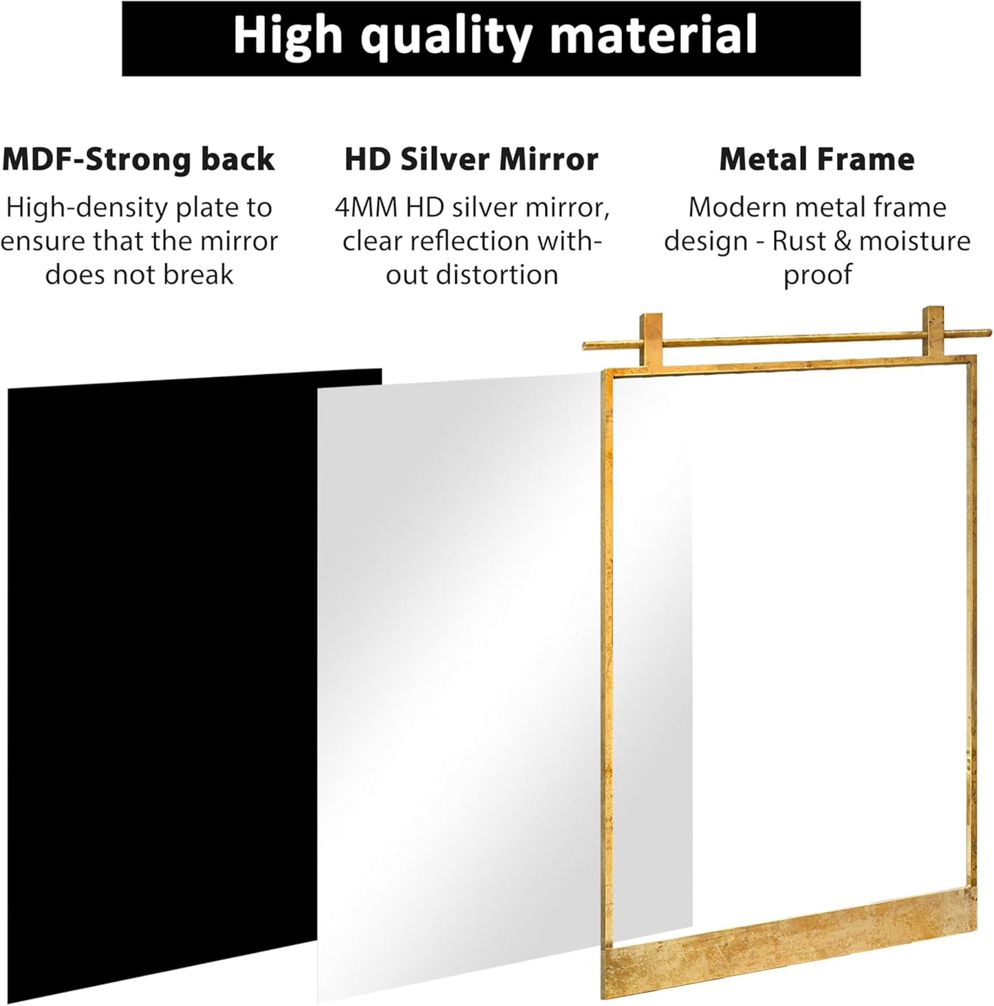 16x24 Inch Rectangle Bathroom Vanity Mirror for Wall Mounted Over Sink Farmhouse Rustic Matte Brushed Gold Barn Door Mirrors Foyer Entryway Decor