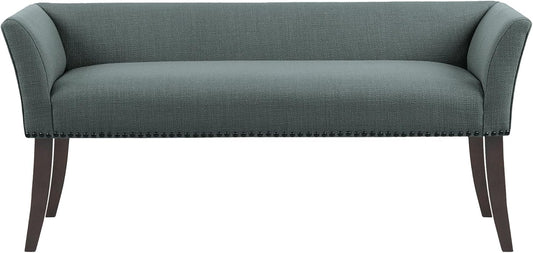 Madison Park Accent Bench, Upholstered with Nailhead Trim, & Padded Seat Entryway Bench Small, End of Bed Bench with Back, 49.5" W x 19.25" D x 23" H, Slate Blue