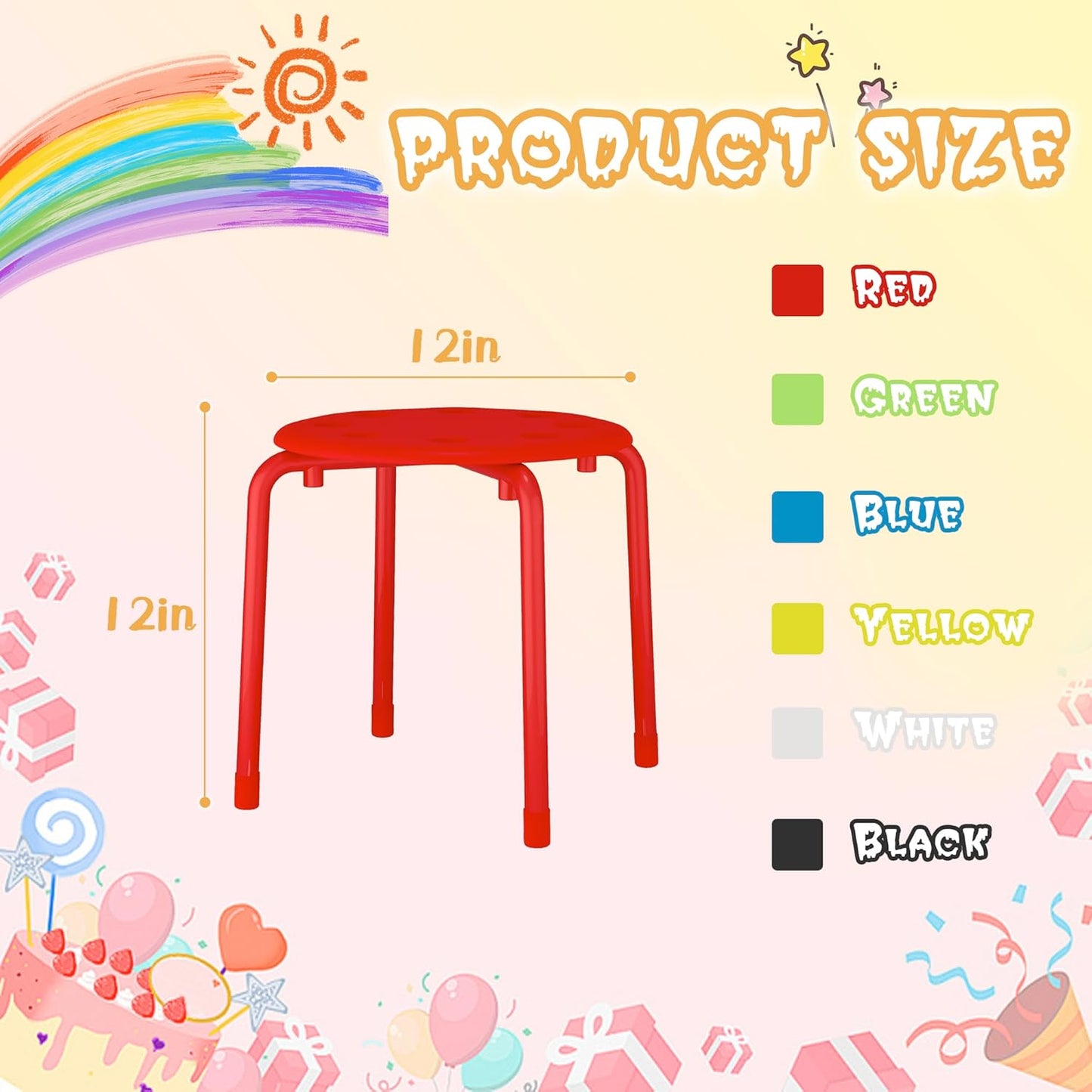 VECELO Stackable Stools for Classroom, 12" Height Plastic Portable Stacking Stool Chairs with Non-Slip Foot Mats for School Daycare Kindergarten Living Room (6 Pack)