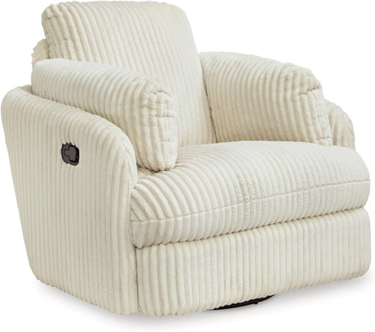Signature Design by Ashley Tie-Breaker Contemporary Manual Press-Back Swivel Glider Rocker Recliner with 2 Bolster Pillows and Hidden Storage, White
