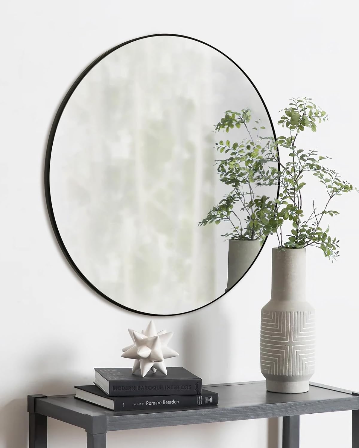 Black Round Mirror,Bathroom 30 Inch Vanity Wall Mirror,Modern Circle Mirror for Wall,Wood Mirror for Bedroom Living Room Entryway