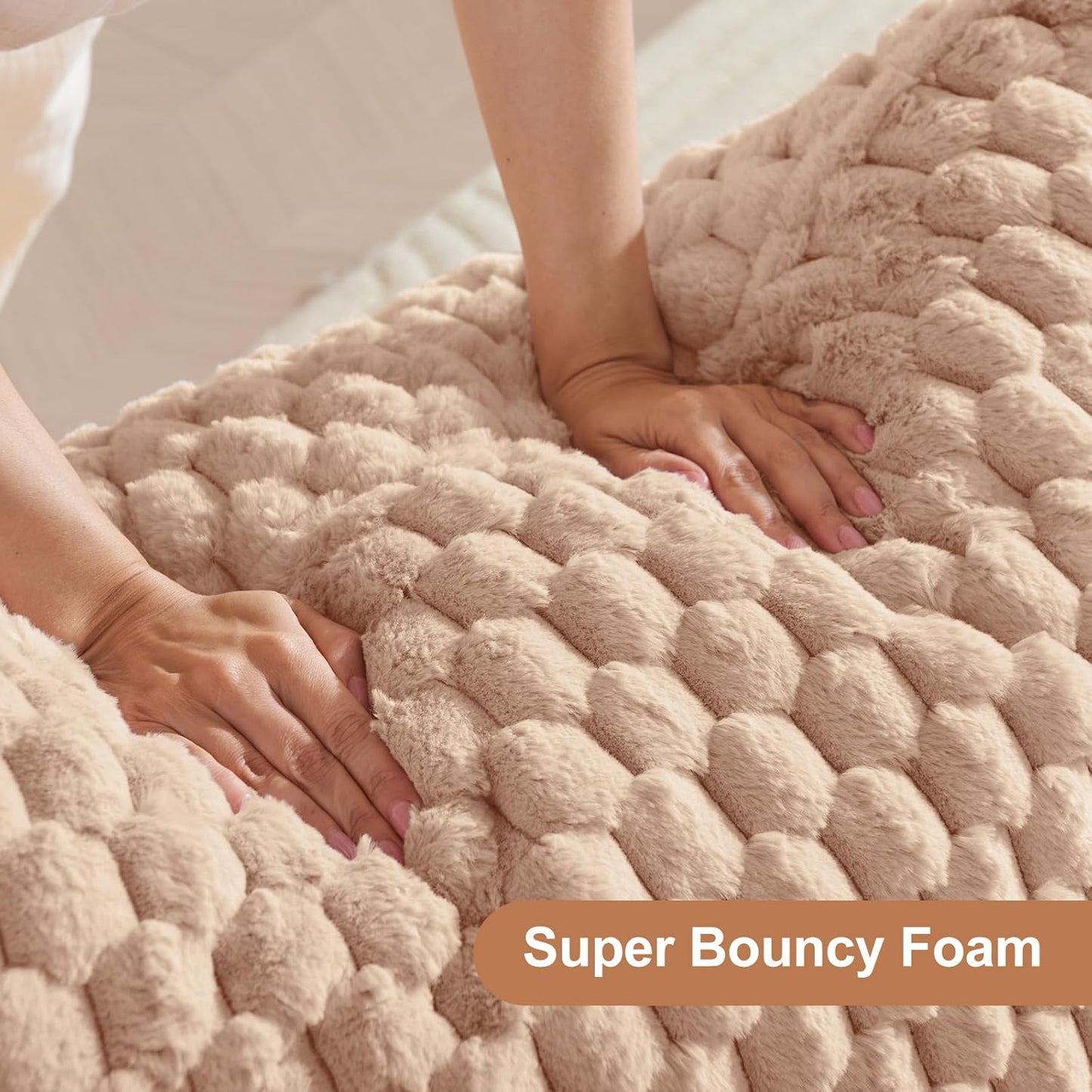 Bean Bag Chair with Ottoman - Modern Comfy Beanbag Sofa with Footrest, Soft Faux Fur Lounger Chair for Adults Teens, Cozy Memory Foam Filled Gaming Reading Chairs for Bedroom, Living Room (Camel)