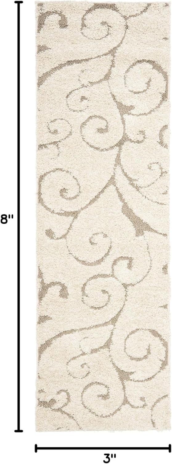 SAFAVIEH Florida Shag Collection Runner Rug - 2'3" x 8', Cream & Beige, Scroll Design, Non-Shedding & Easy Care, 1.2-inch Thick Ideal for High Traffic Areas in Living Room, Bedroom (SG455-1113)
