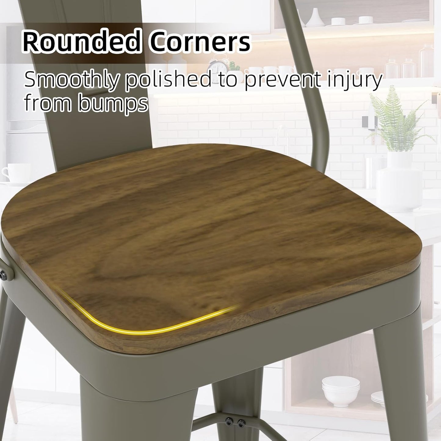 Metal Bar Stools Set of 4, High Back Bar Stools with Wooden Seat, 30 inch Rusty Barstools for Kitchen Island