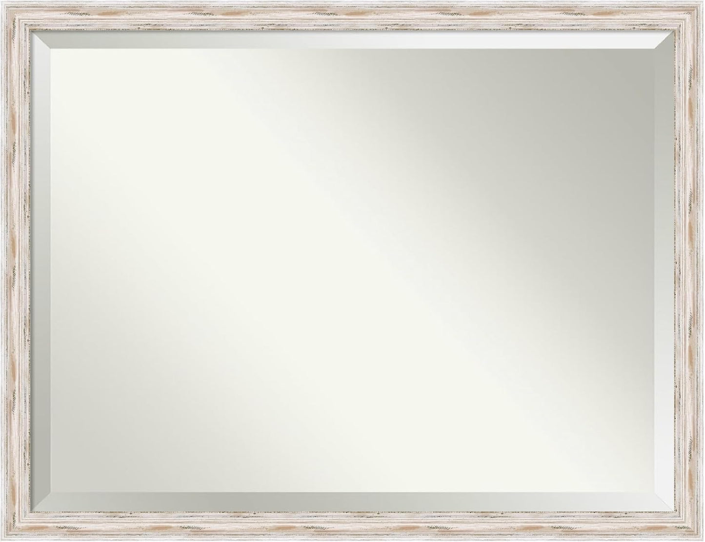 Amanti Art White Bathroom Mirror for Over Sink, 33x43 Alexandria White Wash Narrow Rectangle Vanity Mirror, X-Large Cottage Wood Frame, Hangs Horizonally and Vertically, Bathroom Wall Decor, Beveled