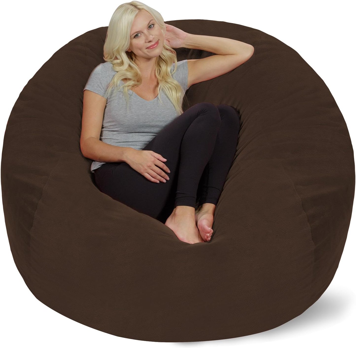 Chill Sack Bean Bag Chair - 5' Giant Memory Foam Lounge Chair with Soft Microfiber Cover – Cozy Furniture for Living Room, Dorm, & Kids' Rooms – Comfortable 5 Ft, Pebble Lounge Sofa, Brown