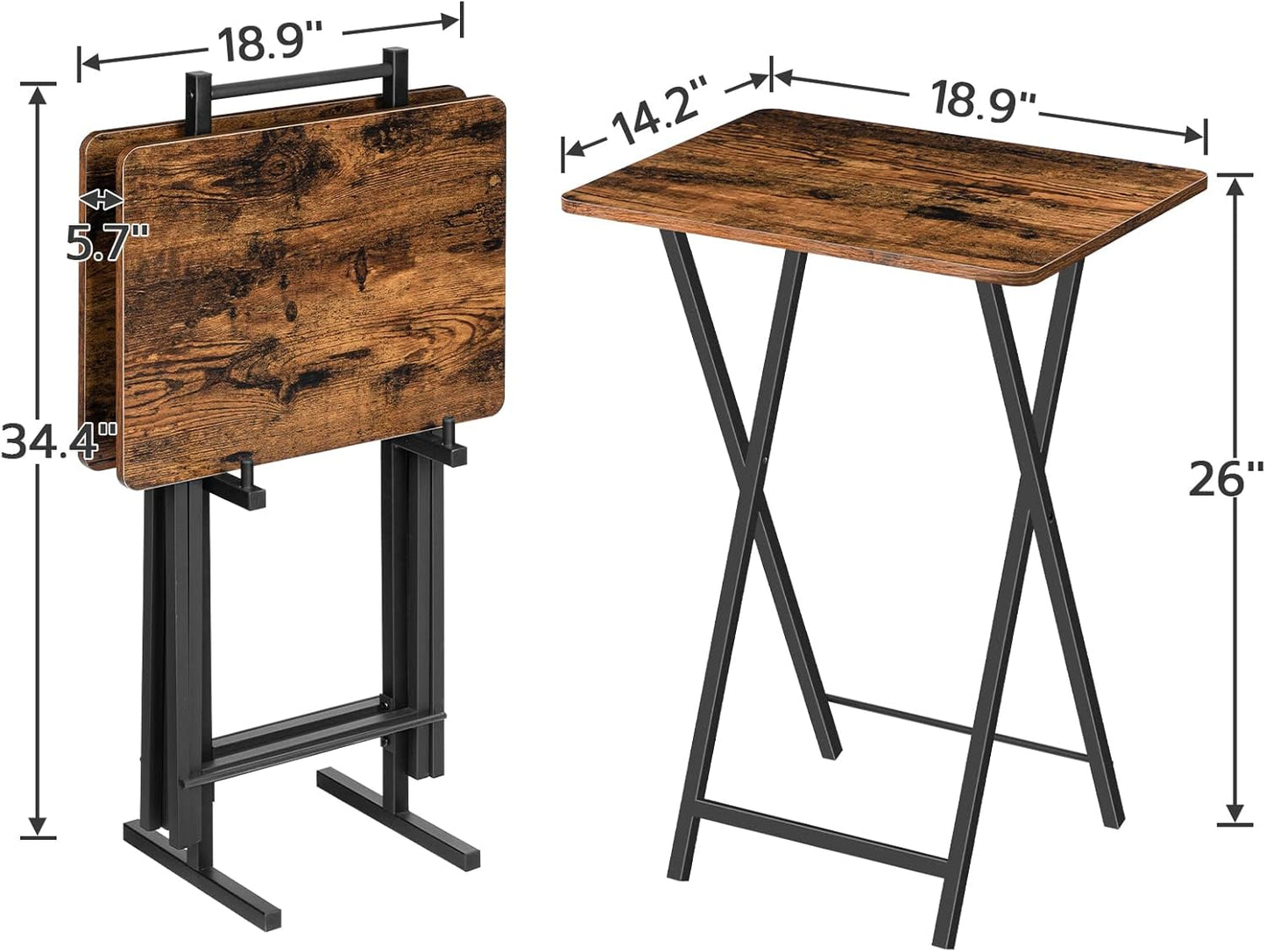 HOOBRO Folding TV Tray Table, TV Trays for Eating Set of 4 with Stand, Folding TV Dinner Tables for Small Space, Easy Assembly, Space Saving, Stable and Durable, Rustic Brown and Black BF20BZP401