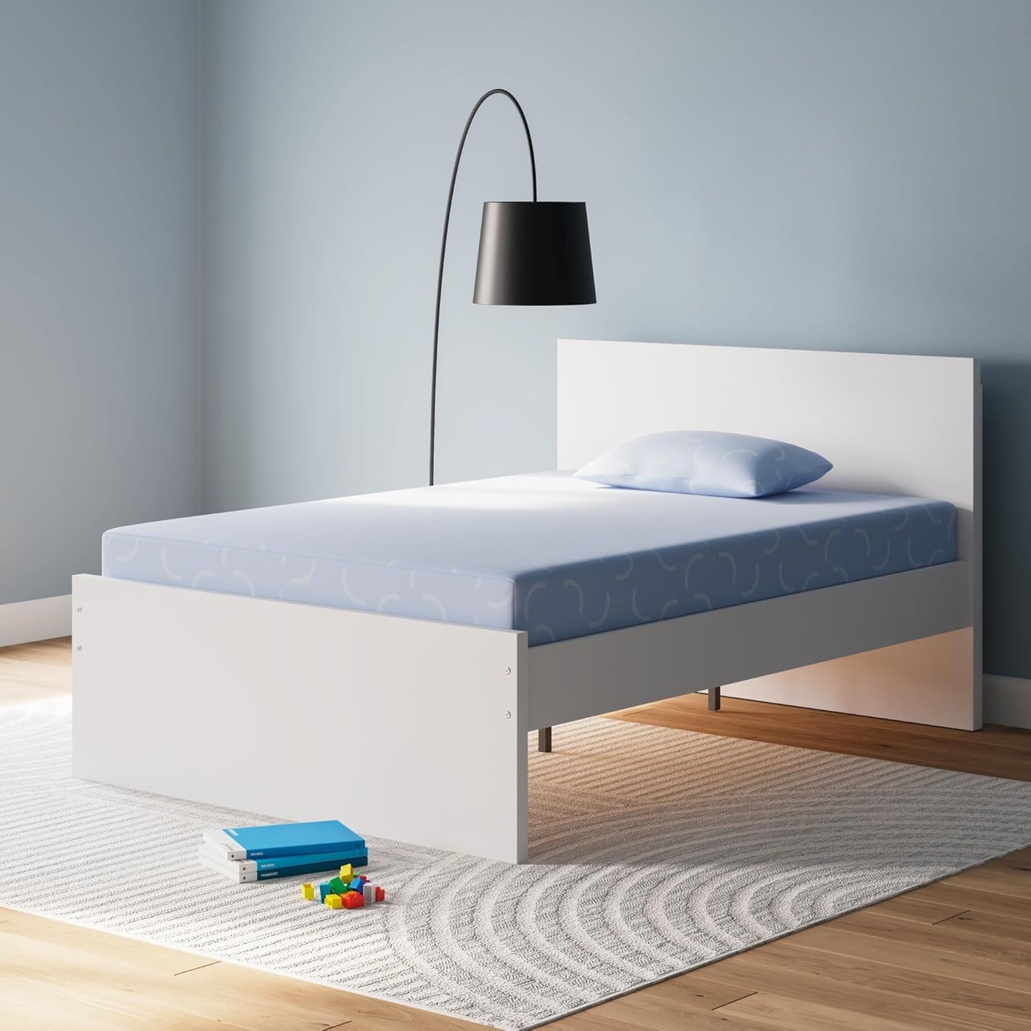 Signature Design by Ashley Full Size iKidz 7 Inch Firm Gel Memory Foam Mattress with Stretch Knit Cover & Pillow Included, Blue Ocean, Fiberglass Free, Mattress in A Box