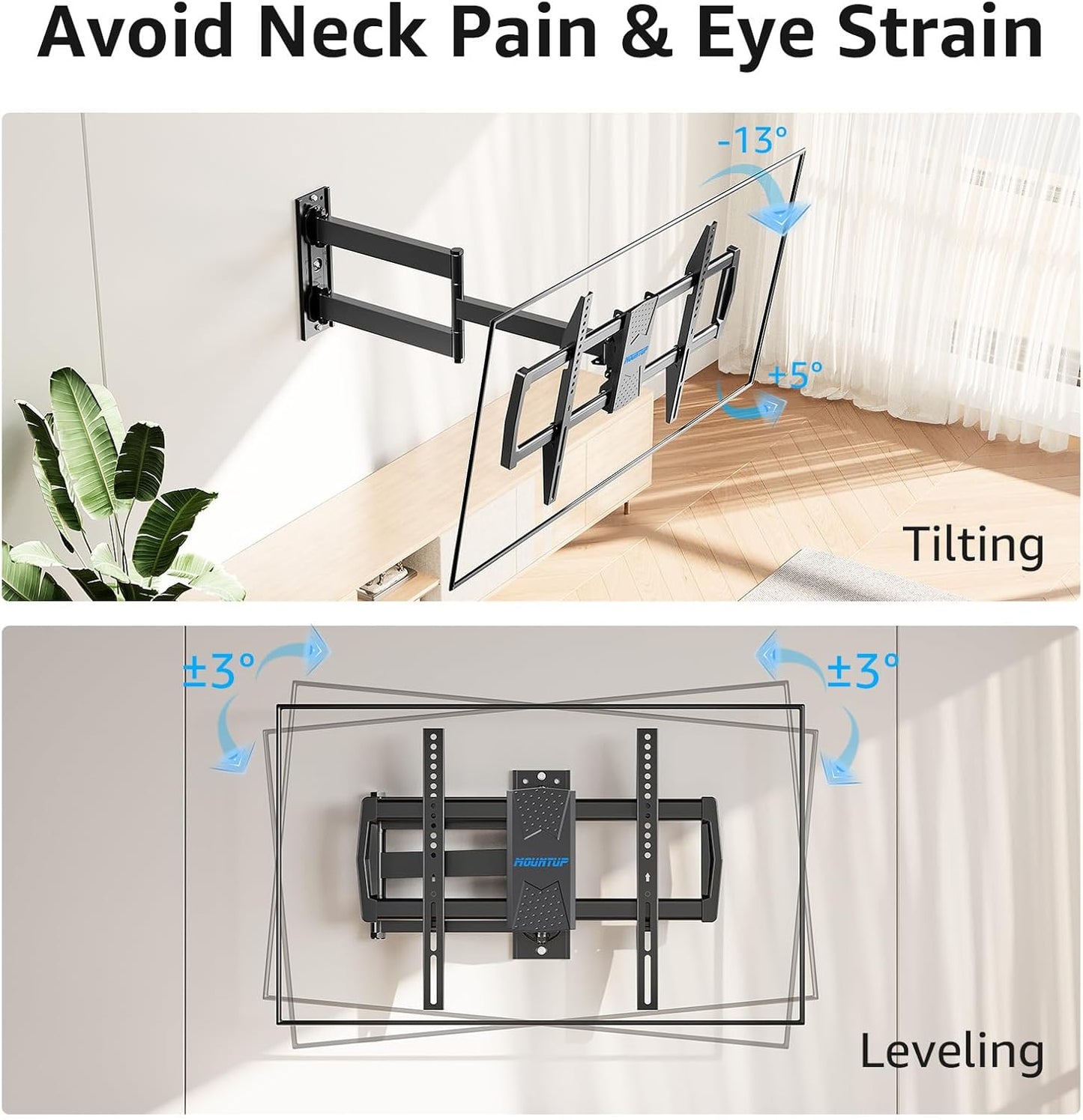 MOUNTUP Corner TV Wall Mount for Most 42-75 Inch TVs with 32” Long Extension, Long Arm TV Mount, Full Motion TVs Mount Swivel Articulating Mounts, MAX VESA 600x400mm, Holds up to 99 lbs MU0076