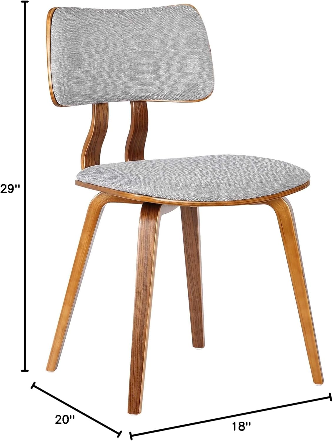 Armen Living Jaguar Mid-Century Dining Chair in Walnut Wood and Gray Fabric - Set of 2