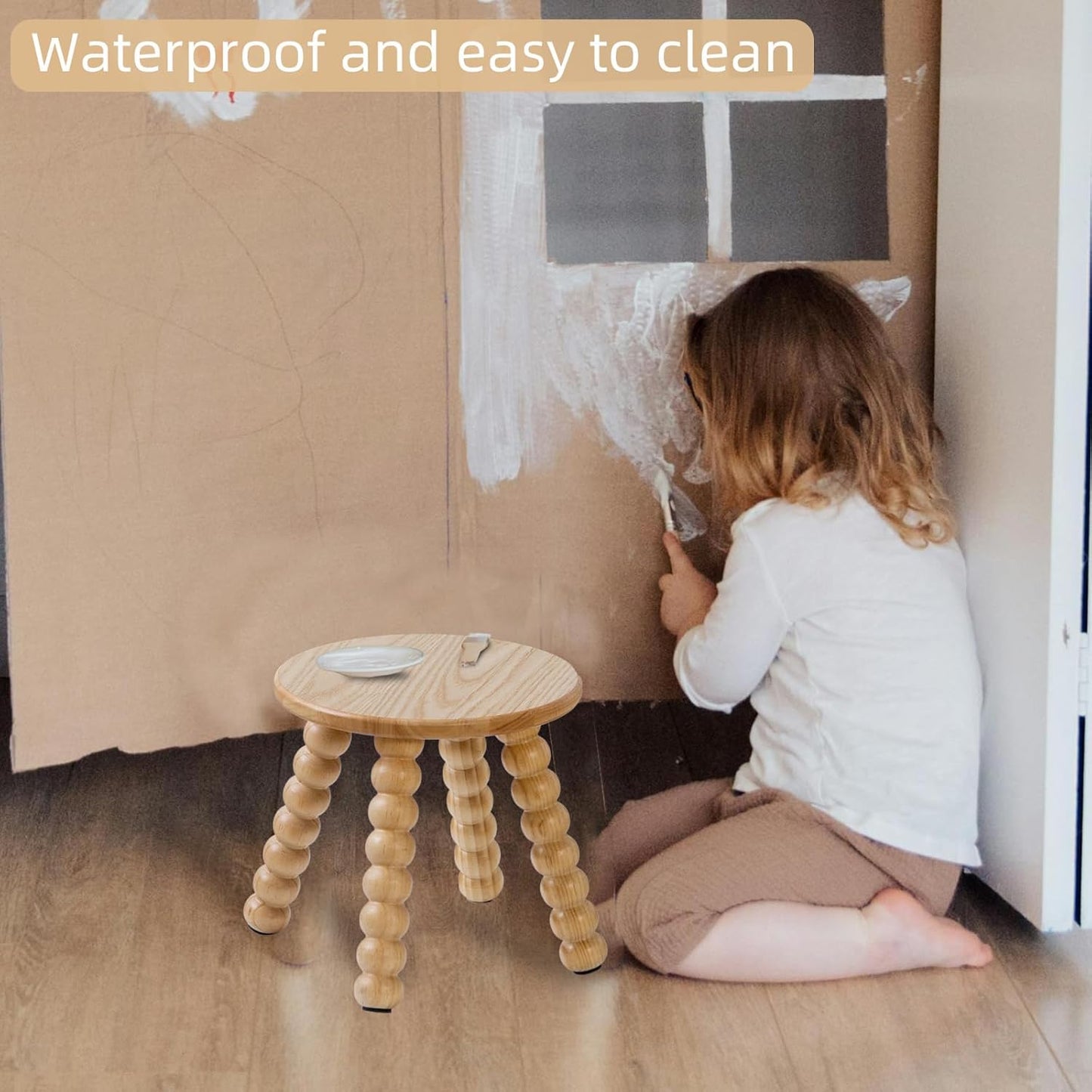 Solid Wooden Step Stool for Kids Adults, 10 inch Short Chair Perfect Matched Sensory Table, Sturdy and Versatile Foot Stool for Bathroom, Kitchen, Bedroom, Plant Stand Natural (1, Burlywood)