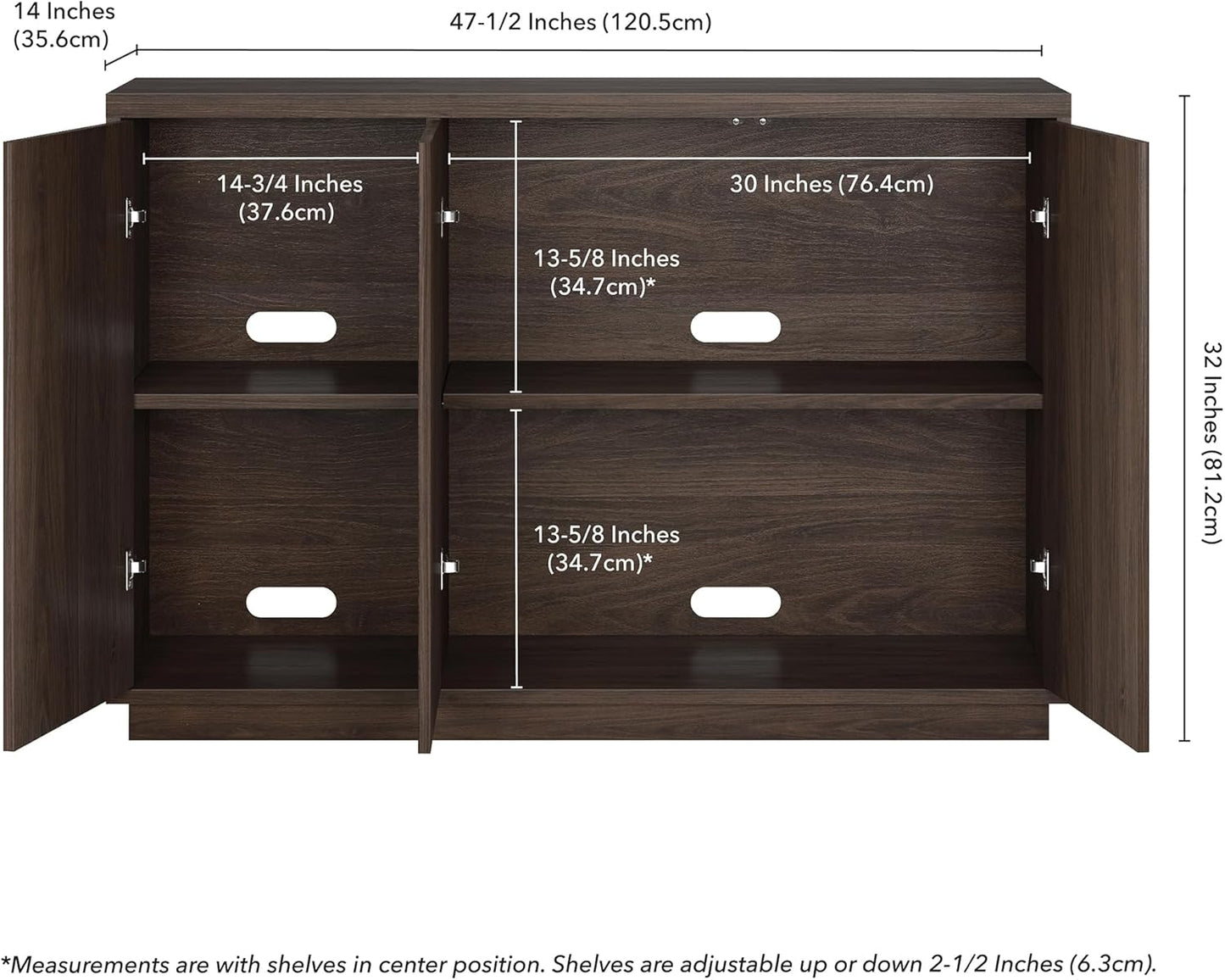 Henn&Hart 48" Wide Rectangular Buffet Table in Warm Brown, for Home, Living Room, Bedroom, Entertainment Room, Office