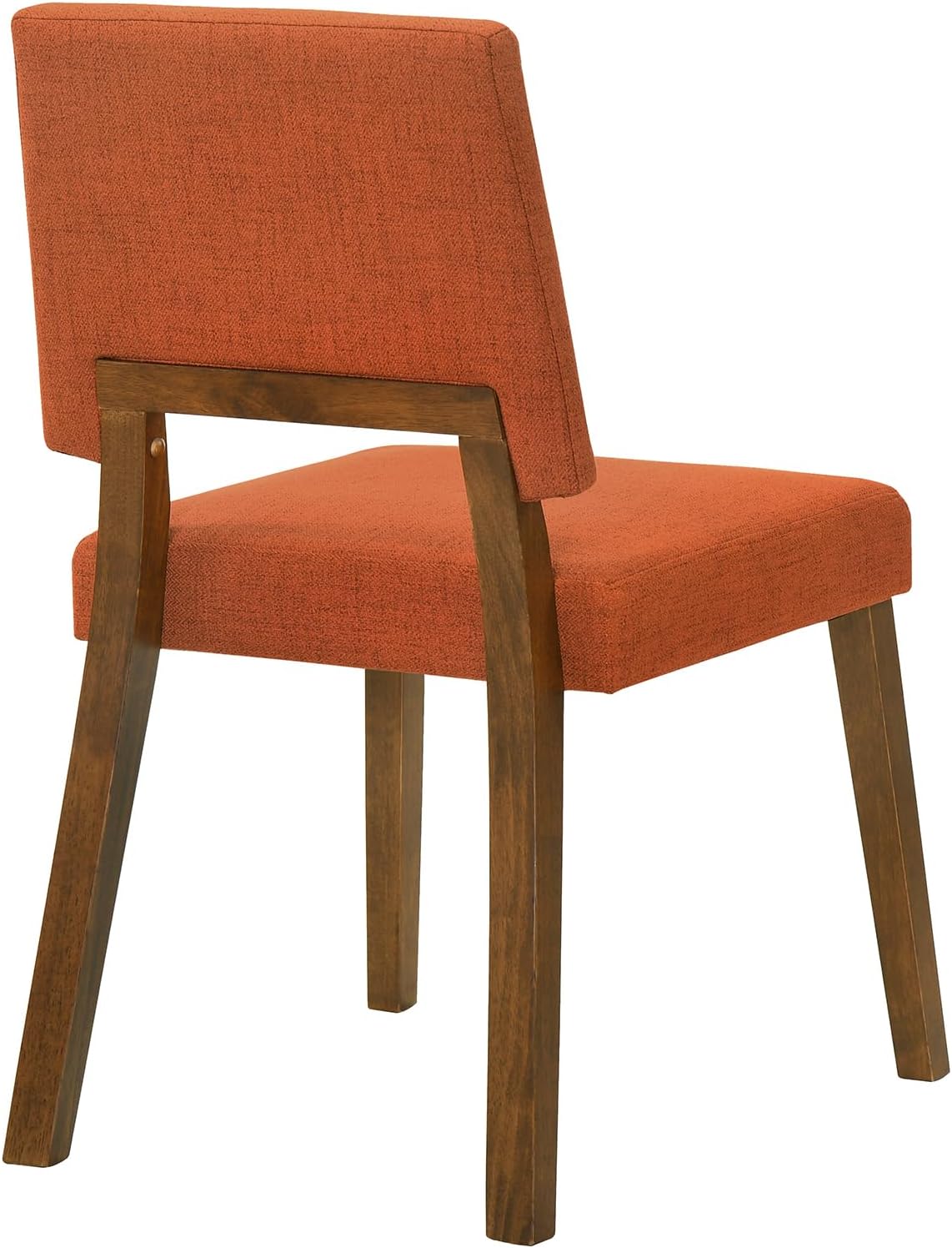 Armen Living Channell Mid Century Modern 7 Piece Walnut Wood Dining Table Set with Orange Fabric