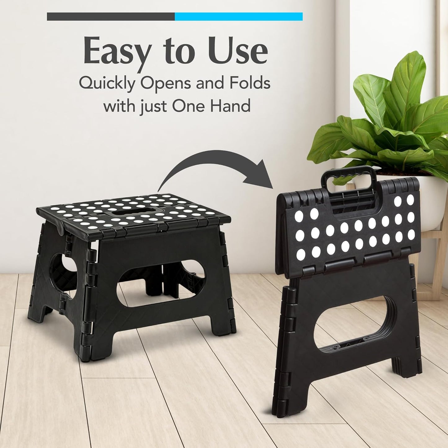 Handy Laundry Folding Lightweight Step Stool - Sturdy Enough to Support Adults and Safe Enough for Kids - Opens Easy with One Flip - Great for Kitchen, Bathroom or Bedroom (Black | 2-Pack)