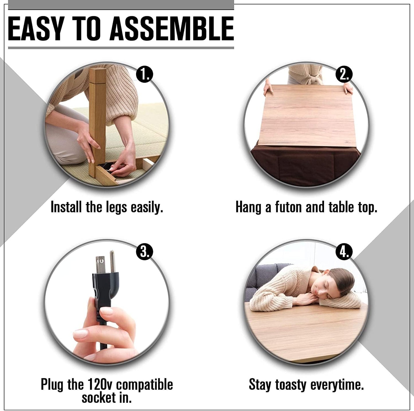 BJDesign Kotatsu - Japanese Heated Table - Wooden Chabudai Furniture with 120V Electric Heater - Low-Lying Dining and Work Desk with Temperature Control Knob (29x29in, Brown)