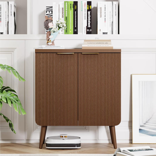 Buffet Cabinet with Storage, Fluted Multifunctional Storage Cabinet with 2 Doors, Sideboard Buffet Credenzas for Living Room, Entryway, Hallway, Walnut