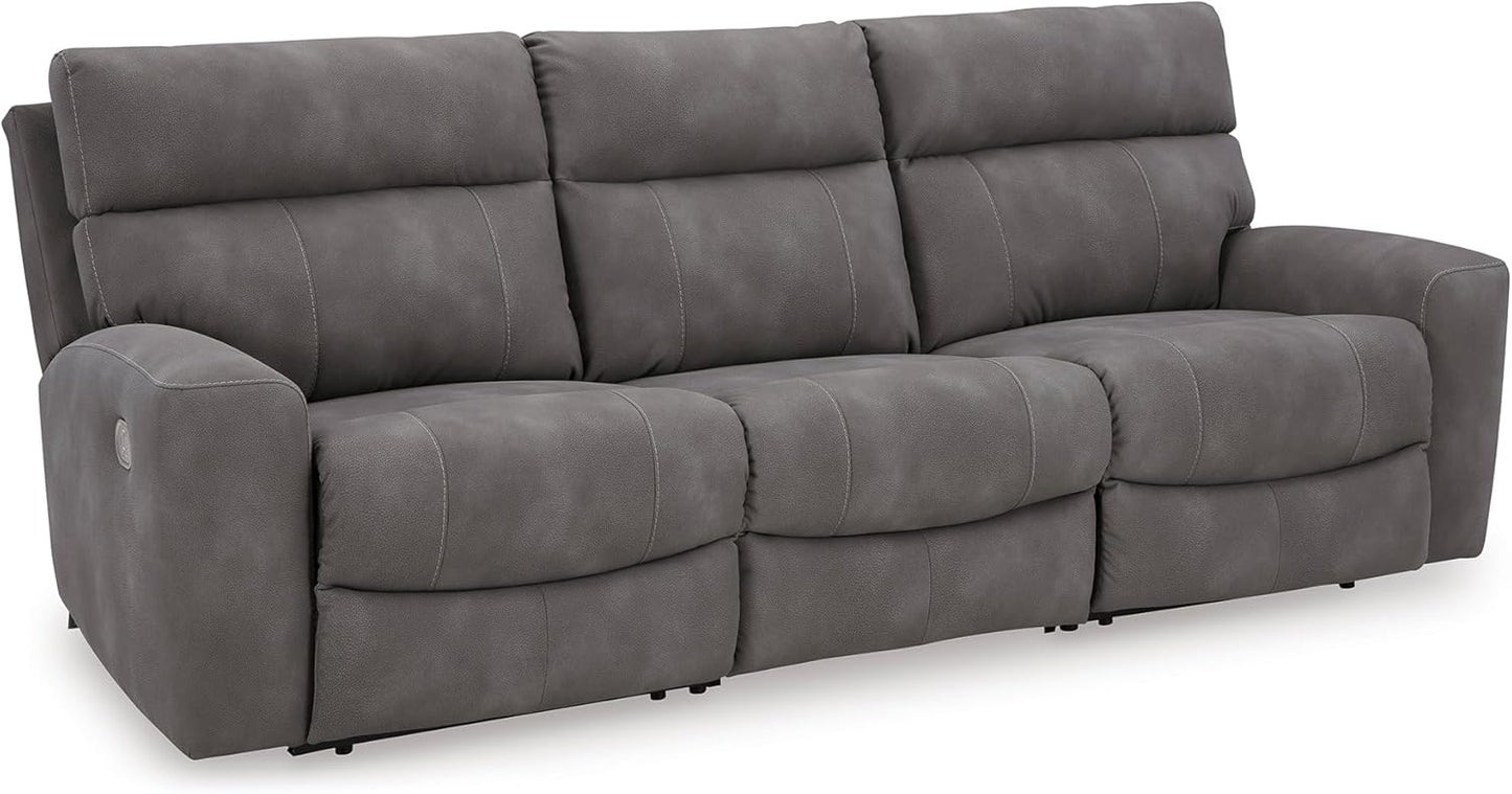 Signature Design by Ashley Next-Gen DuraPella Contemporary Faux Leather Modular Wall Hugger 3-Piece Power Reclining Sectional Sofa with Adjustable Headrest and USB Ports, Gray