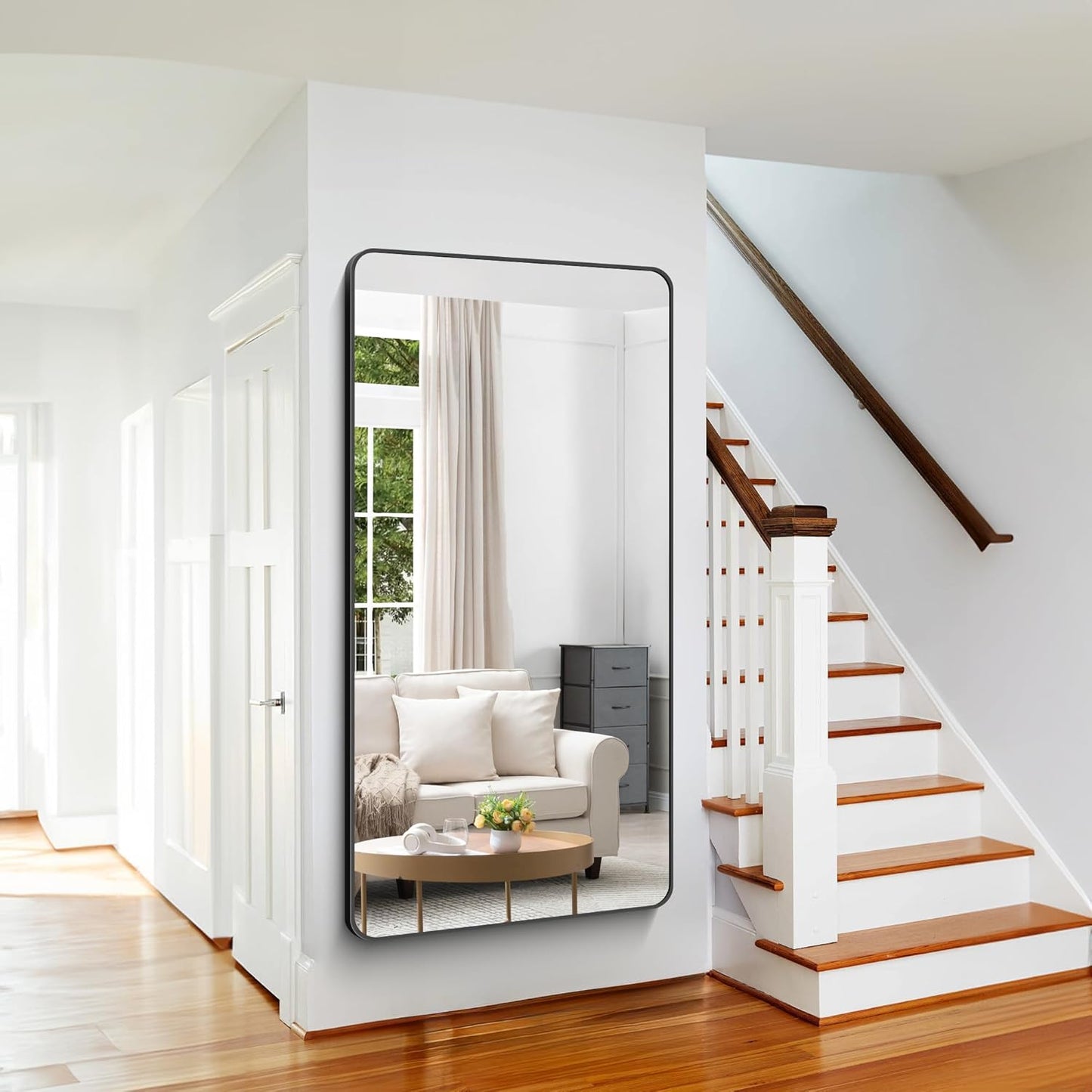 Large Bathroom Mirror 72x36 inch, Black Rectangle Mirrors with Metal Frame, Rounded Corner Rectangular Mirror for Bathroom, Oversized Wall Mounted Mirror for Over Sinks Living Room Bedroom