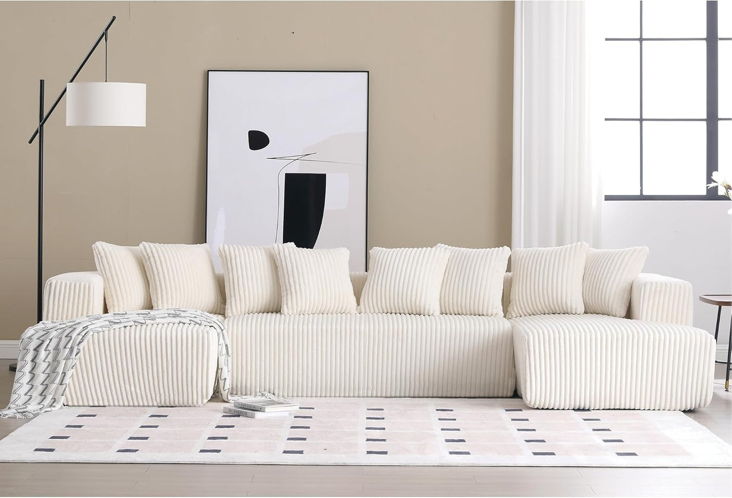 Free Combination Cloud Boneless Modular Sectional Sofa with Chaise Lounge,Modern Minimalist Upholstered Couches, Oversized U Shaped Lounge Sofa Couch w/ 8 Pillows