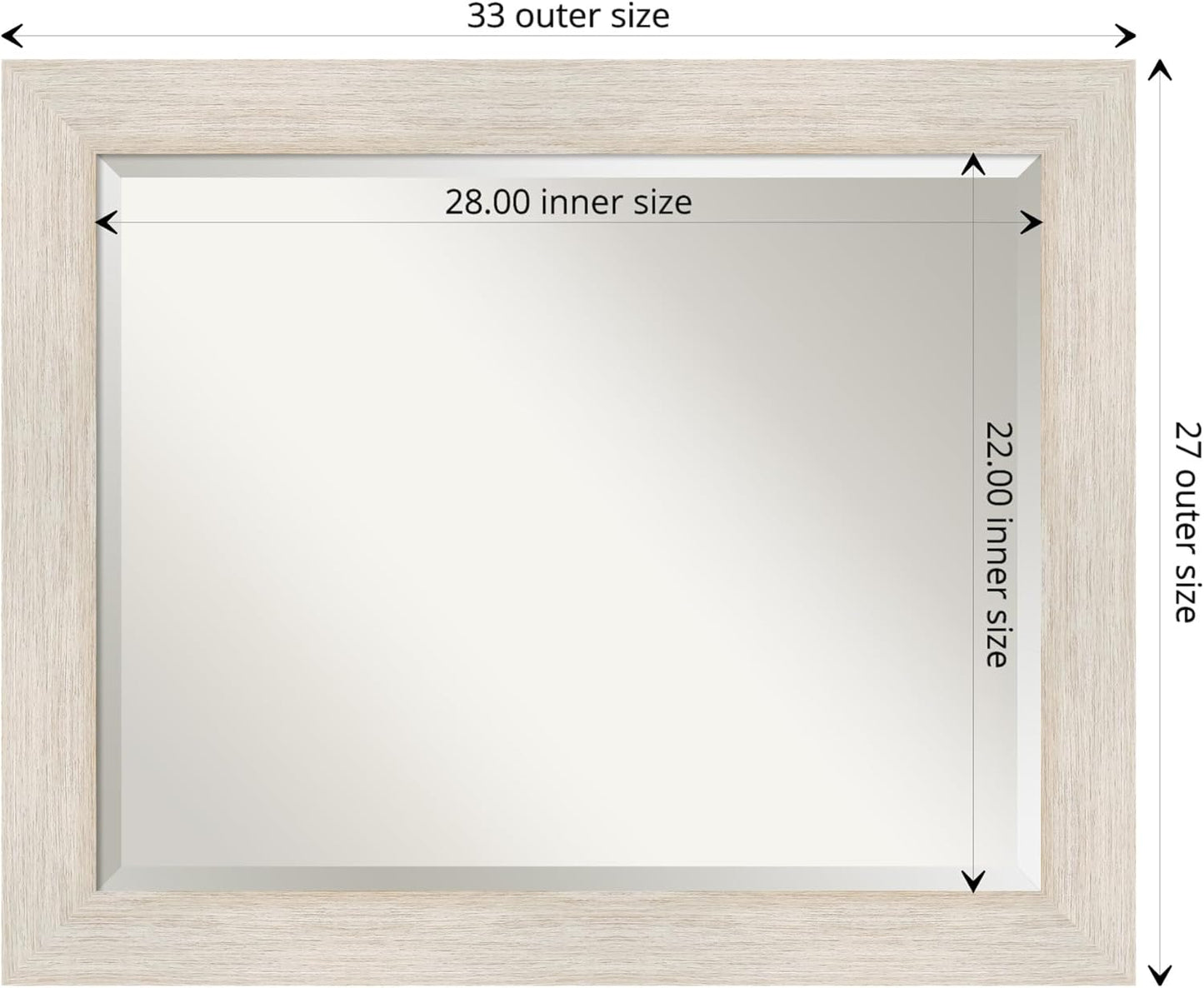 Amanti Art White Bathroom Mirror for Over Sink, 27x33 Hardwood White Wash Rectangle Vanity Mirror, Large Rustic Farmhouse Wood Frame, Hangs Horizonally and Vertically, Bathroom Wall Decor, Beveled
