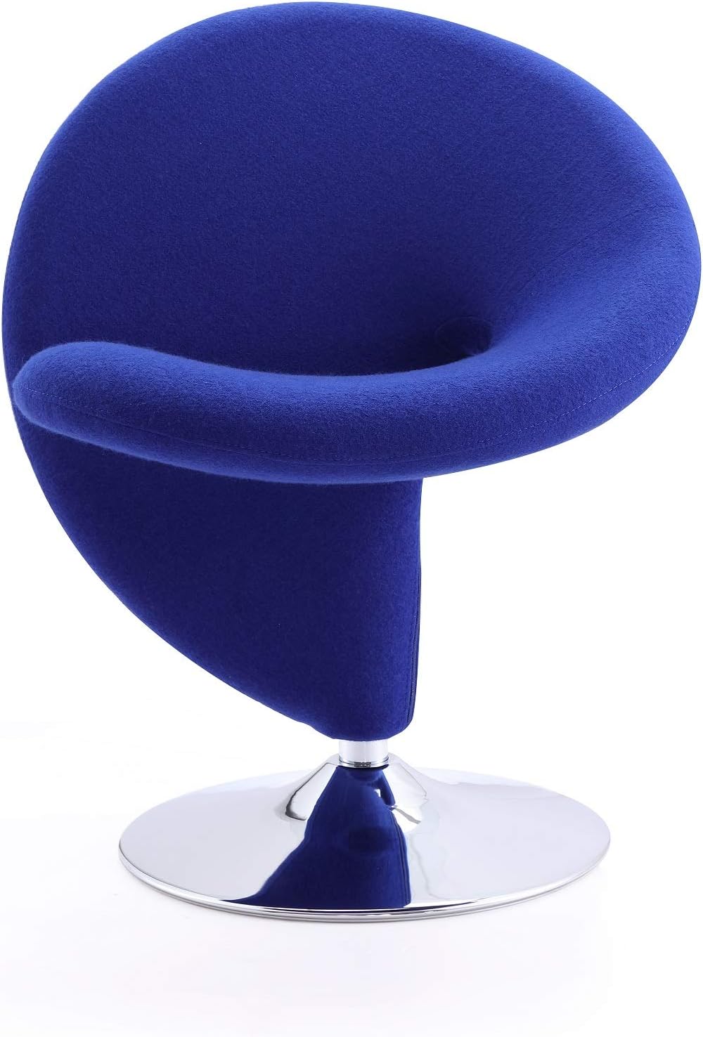 Manhattan Comfort Curl Mid Century Modern Wool Blend Upholstered Living Room Swivel Accent Chair with Chrome Metal Base, Set of 2, Blue