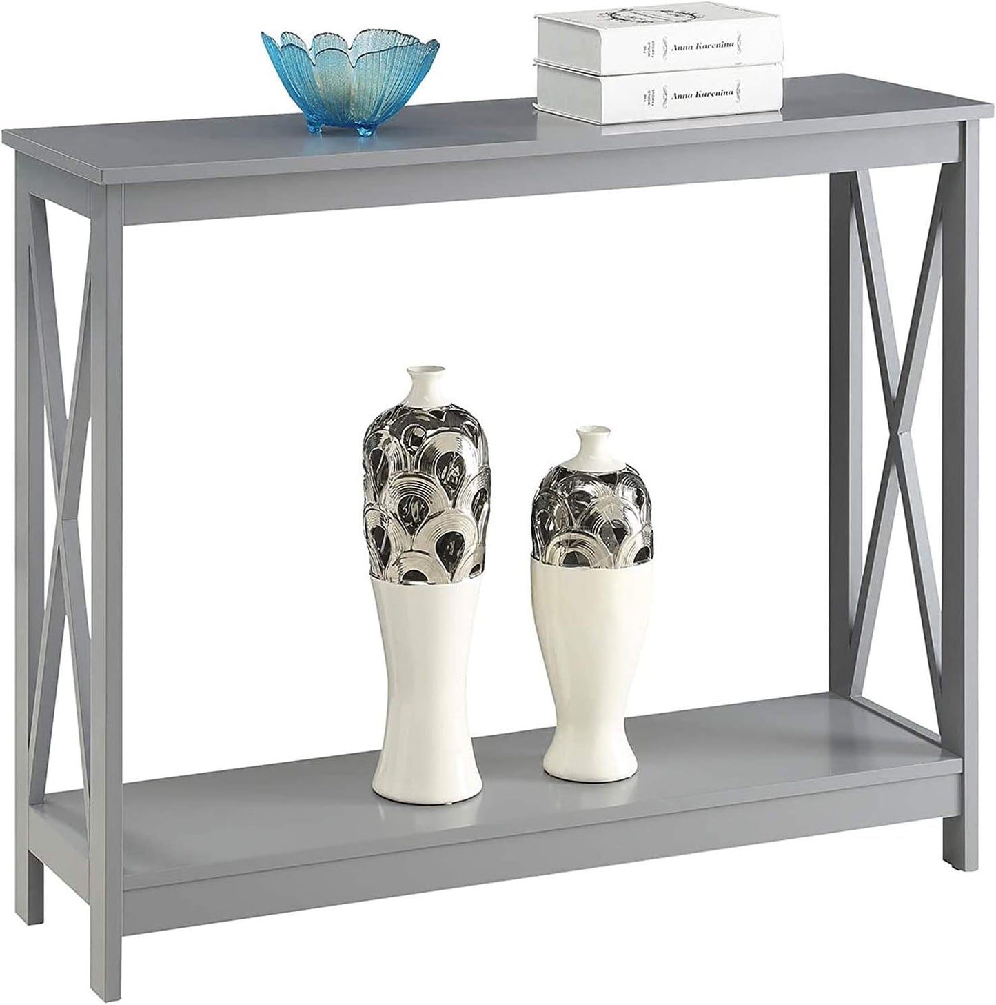 Convenience Concepts Oxford Console Table 39.5" - Sofa Table with Storage Shelf, Transitional Entryway Hall Table for Living Room and Bedroom, Display Foyer Table, Gray