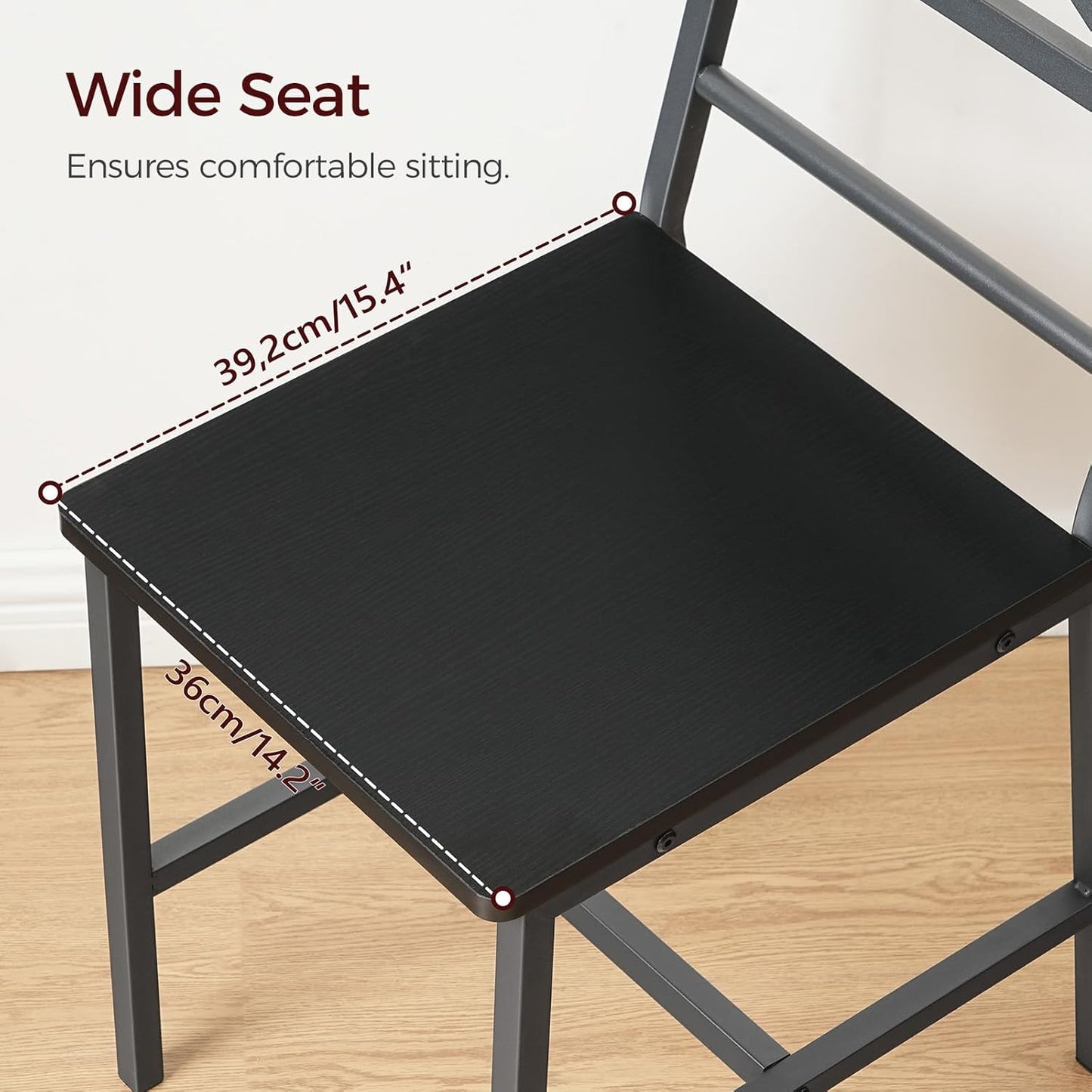 Dining Chair Set of 2, Rustic Wooden Kitchen Chairs with Backrest, Farmhouse Dining Chairs for Kitchen, Industrial Style Chair with Metal Frame, Easy Assembly, Black TBHB1001