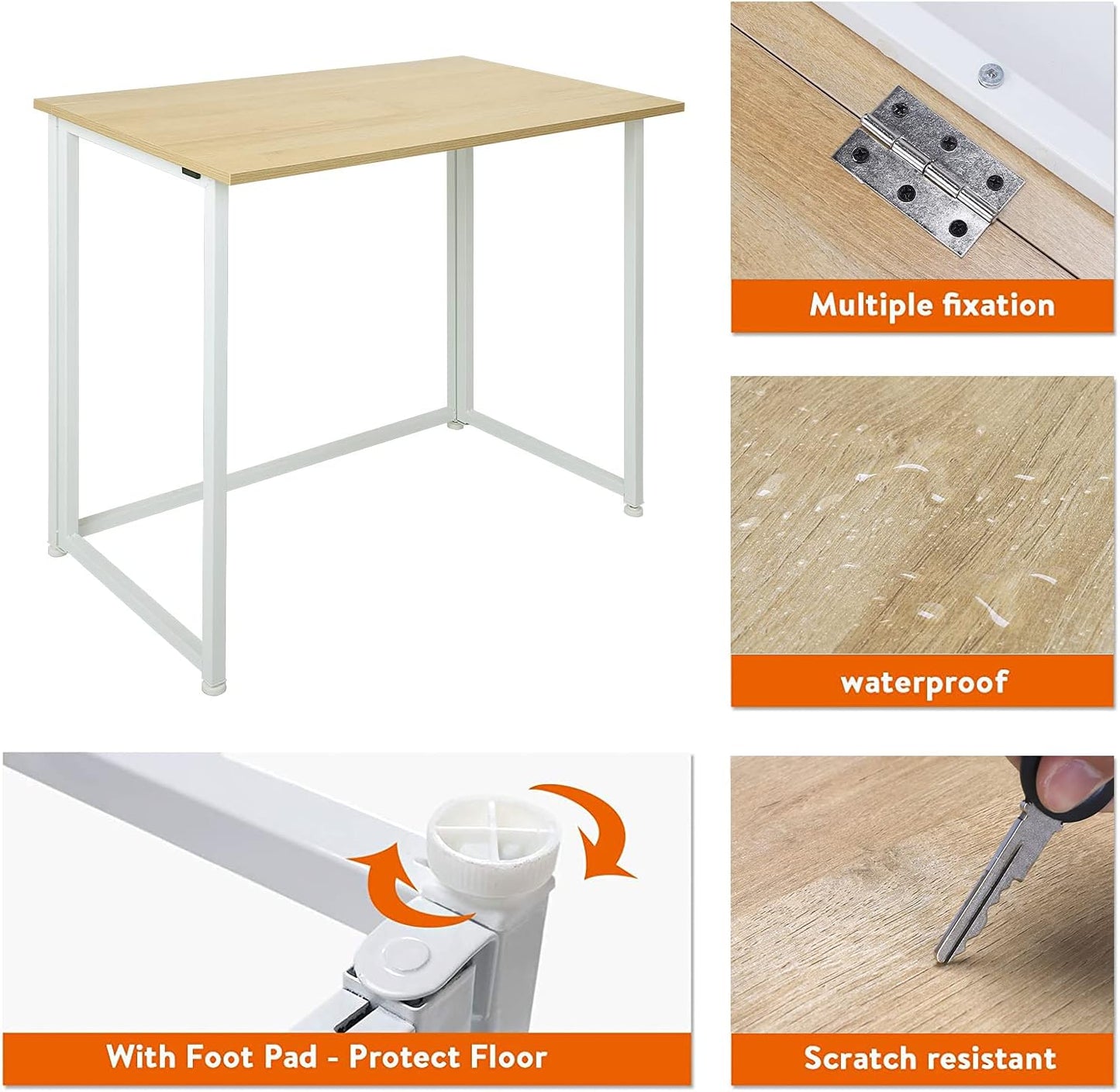 Leopard Folding Computer Desk for Small Spaces, Space-Saving Home Office Desk, Foldable Computer Table, Laptop Table, Writing Desk, Compact Study Reading Table (White/Nordic Walnut)