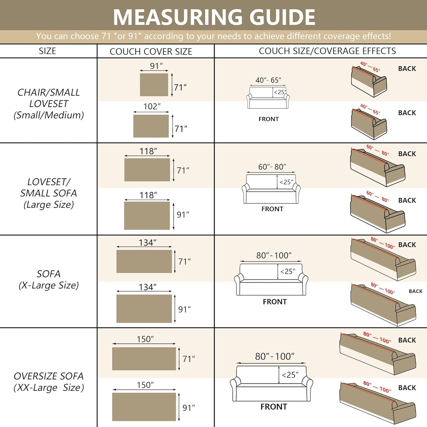 MYSKY HOME Oversized Armchair Couch Cover for 1 Cushion, Washable Recliner Covers Sofa Protector with Tassel, Beige, 71"X91"