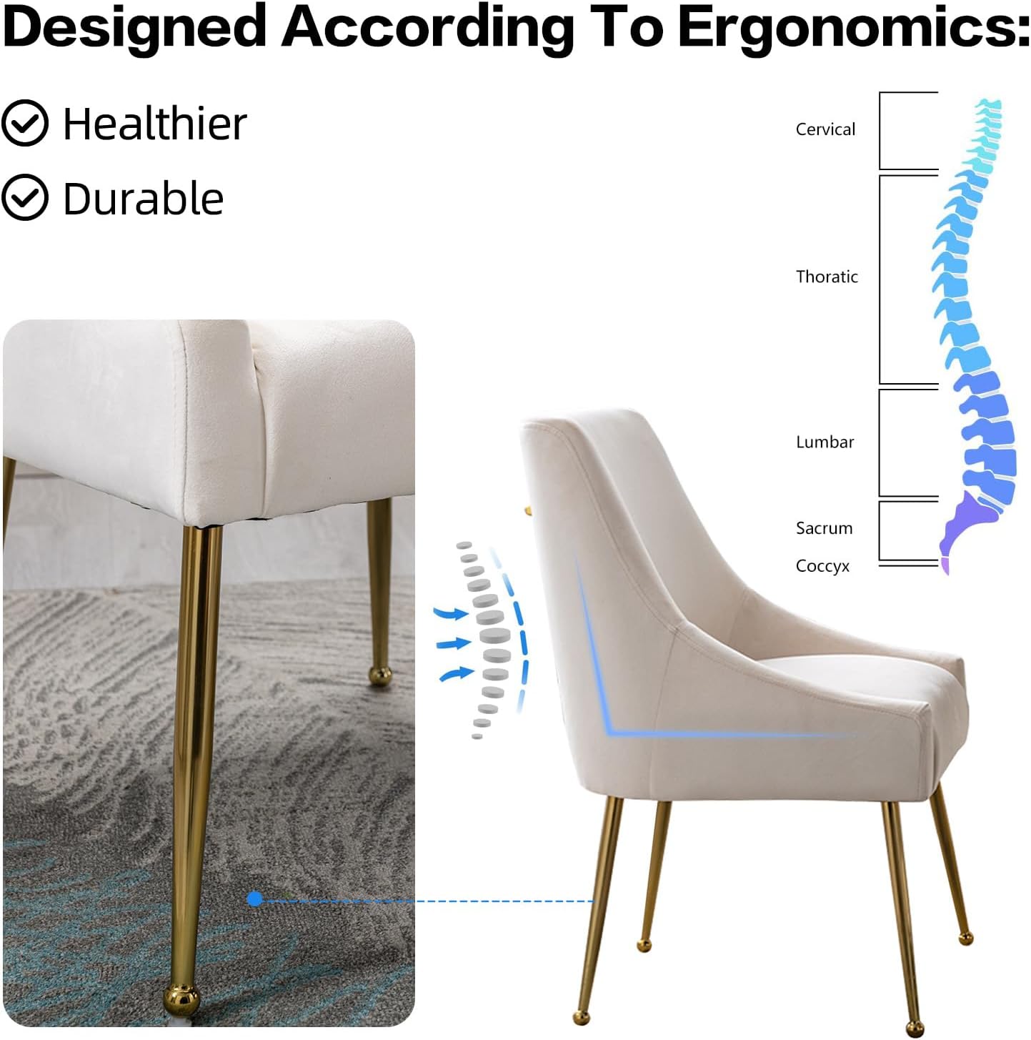 Velvet Dining Chairs Set of 2, Upholstered Dining Chairs with Polished Gold Metal Legs,Farmhouse Kitchen Side Chairs, Vanity Chairs, Accent Chair for Kitchen,Restaurant/Cafe(Beige)