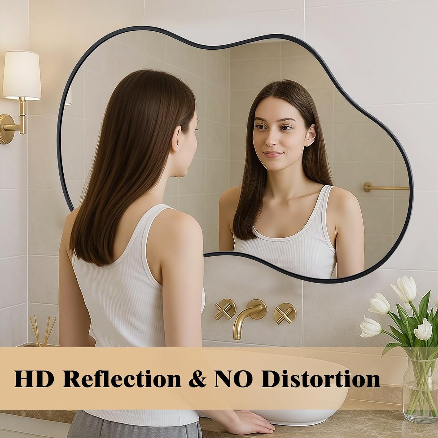 WEER Irregular Wall Mirror, 24x36 inch Black Asymmetrical Mirror Wall Mounted Mirrors Decorative, Abstract Wavy Aluminum Alloy Frame Mirror for Bathroom, Bedroom, Living Room, Entryway