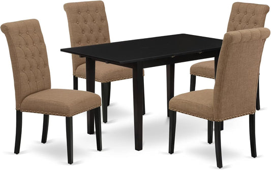 East West Furniture NOBR5-BLK-17 5 Piece Kitchen Set for 4 Includes a Rectangle Dining Room Table with Butterfly Leaf and 4 Light Sable Linen Fabric Parsons Chairs, 32x54 Inch, Black