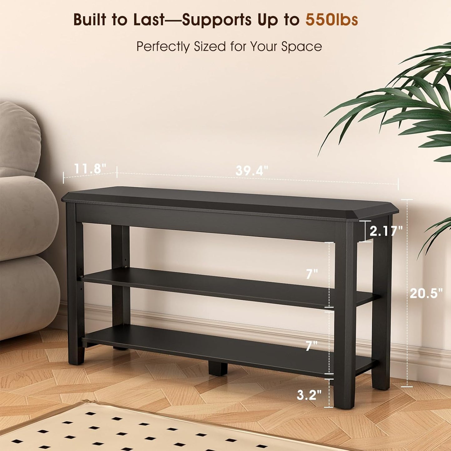 Shoe Rack Bench Seat Rubberwood 2-Tier Wooden Storage Bench 550lbs Compact Mid-Century Modern Design for Entryway, Hallway, Closet, Front Door Entrance, Foyer